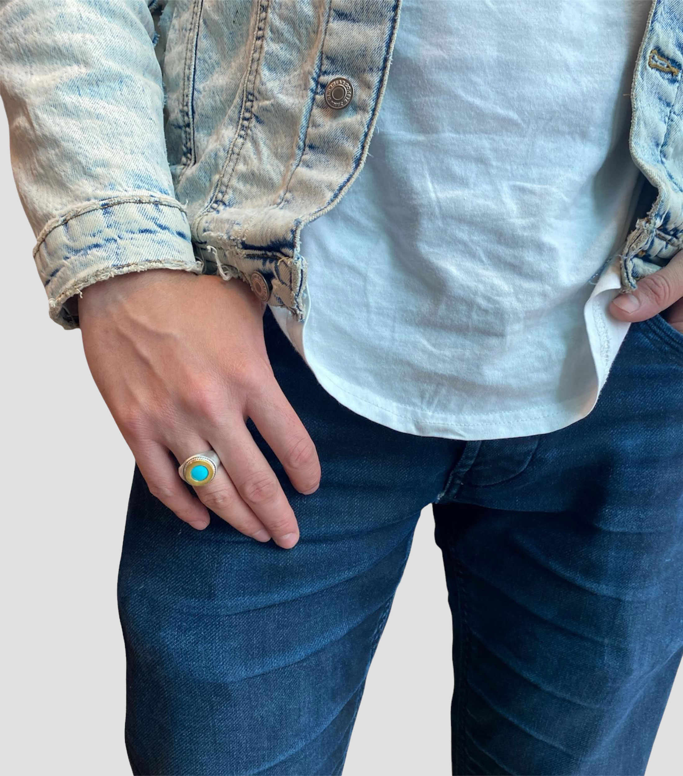 Anillo en plata ojo de tigre turquesa Hombre
