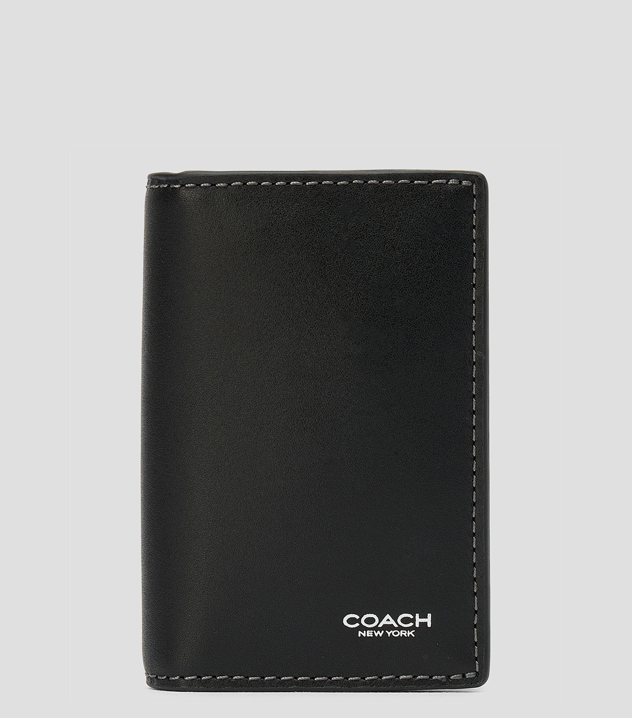 Tarjetero bifold en piel negro liso Hombre