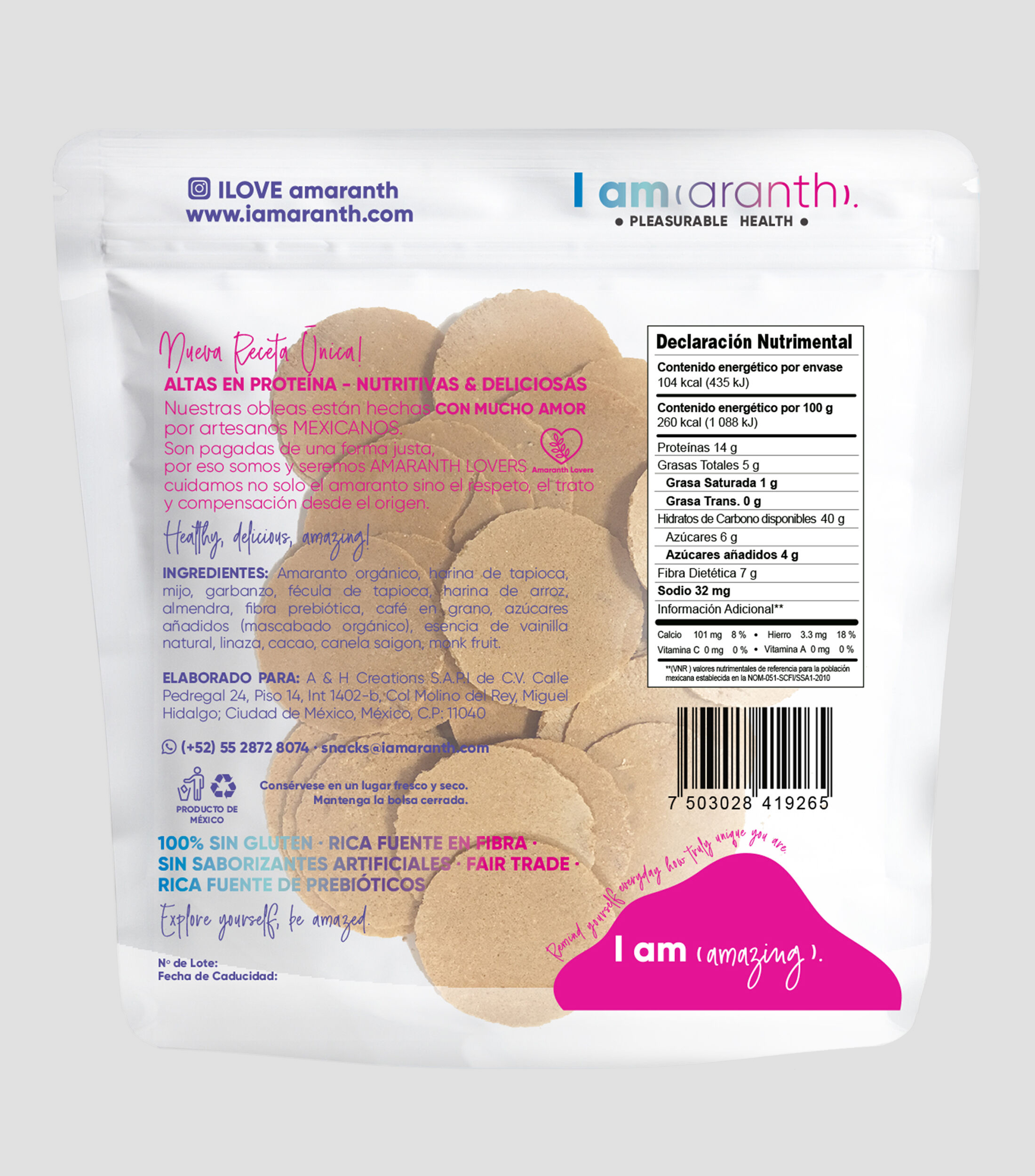 Obleas de amaranto sabor café de olla, 40 g