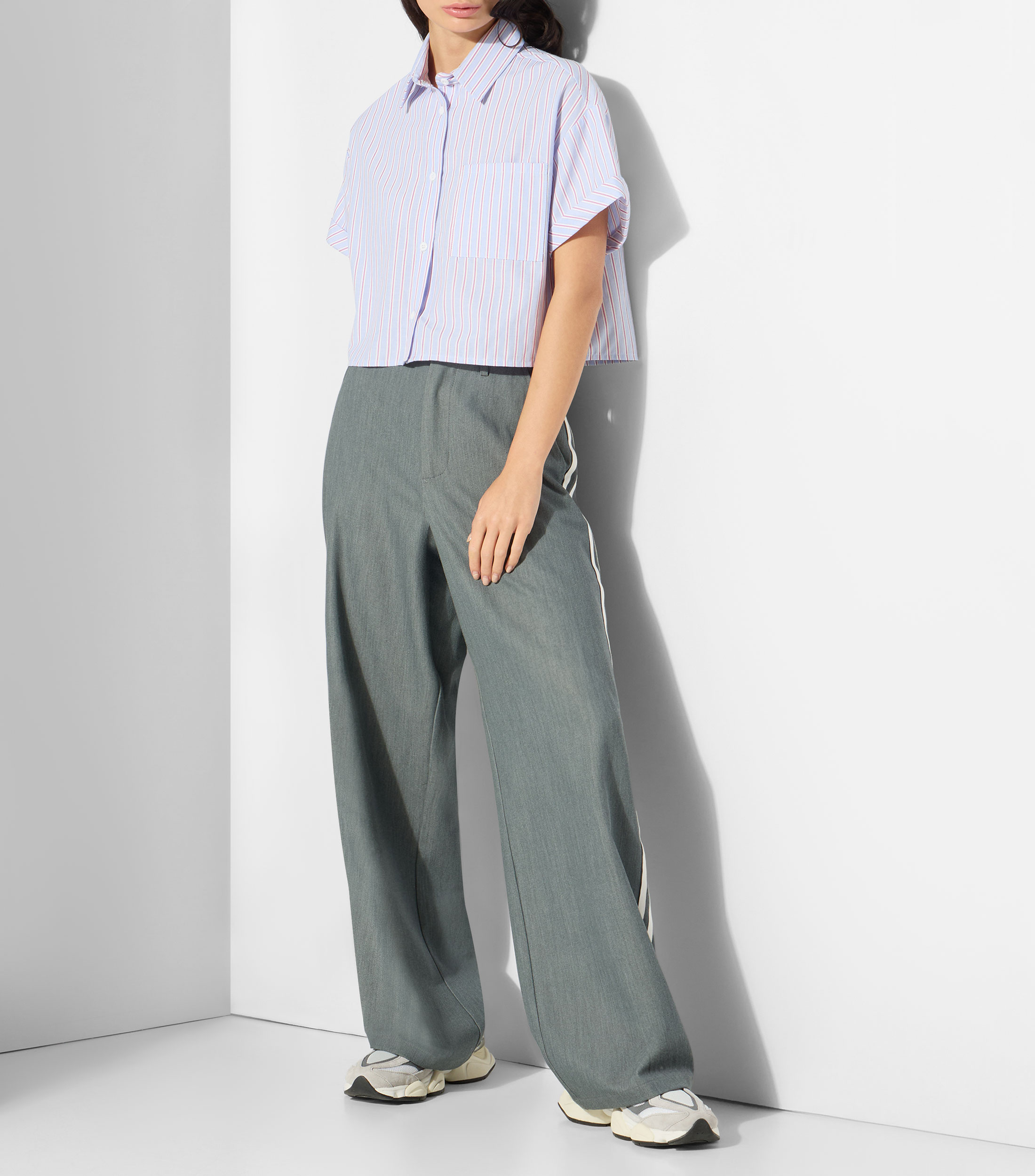 Camisa a rayas manga corta Mujer