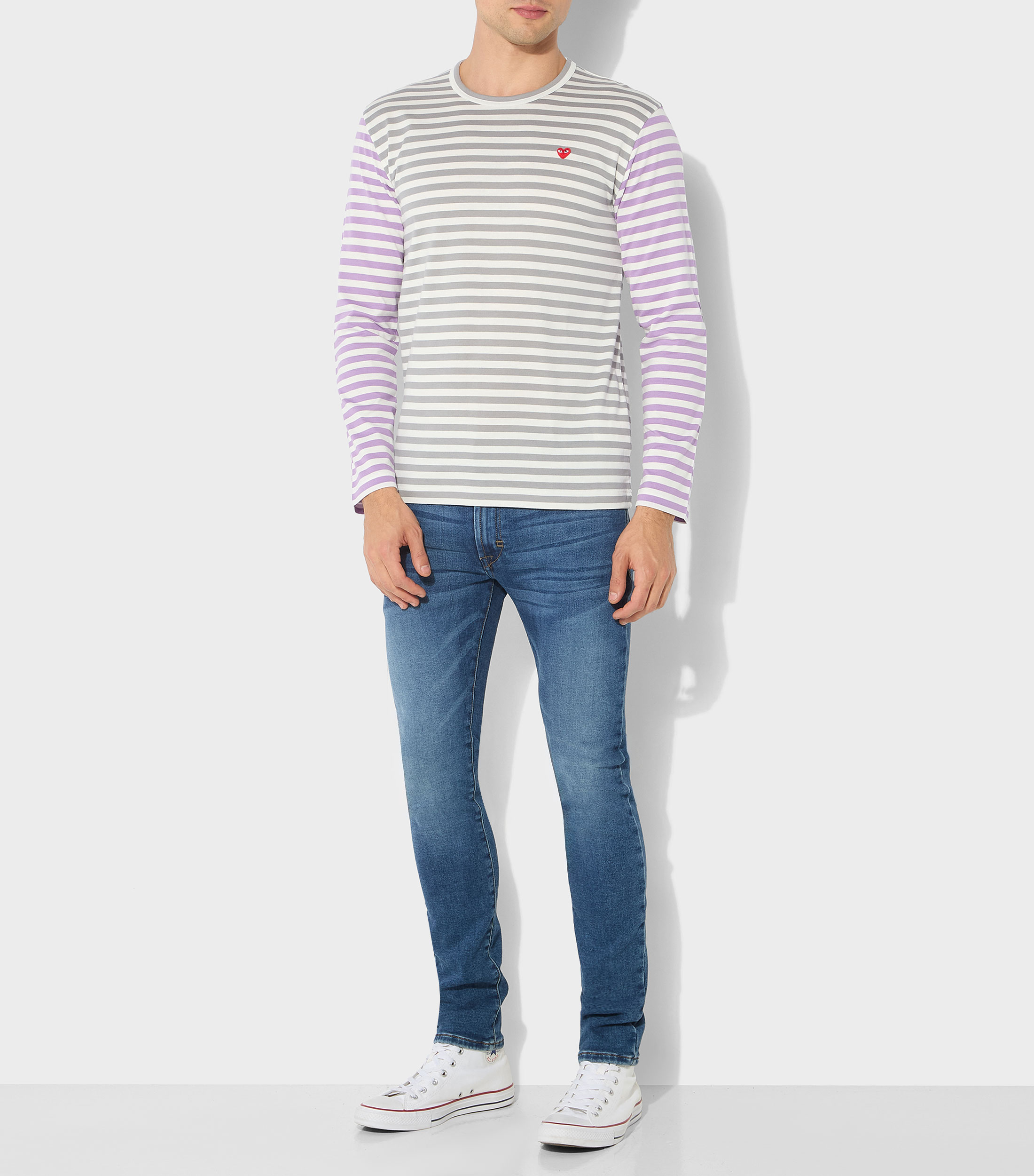 Playera cuello redondo manga larga rayas Hombre