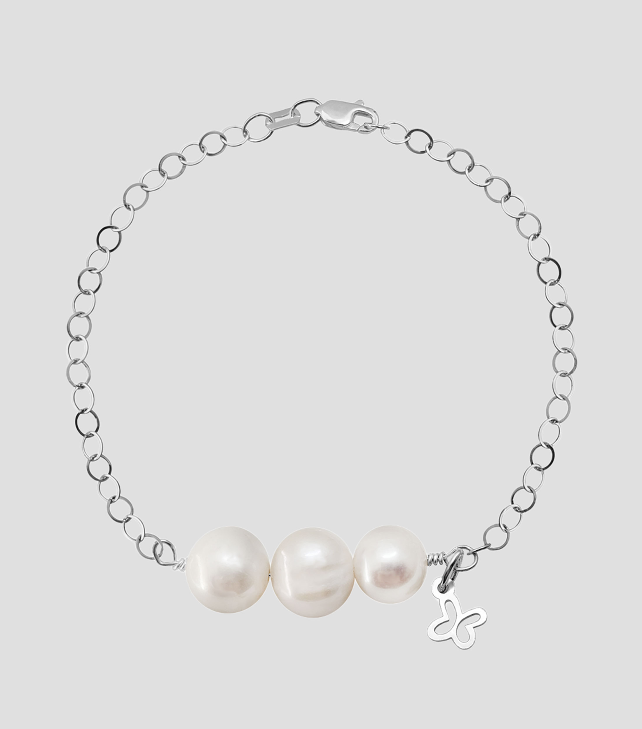 Pulsera en Plata .925 mini mariposa y perlas Mujer