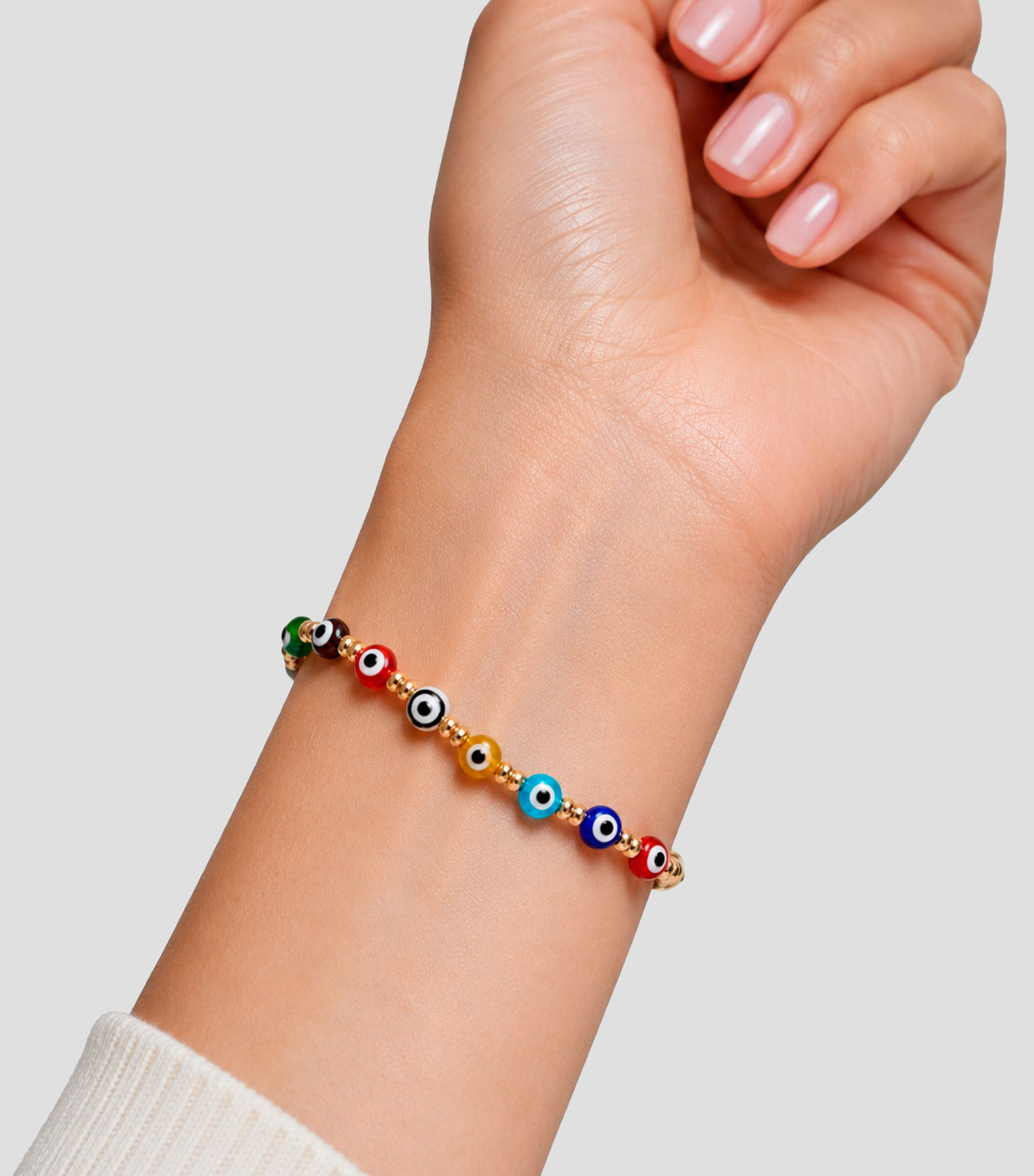 Pulsera multicolor con cuentas esféricas y múltiples ojos turcos Mujer