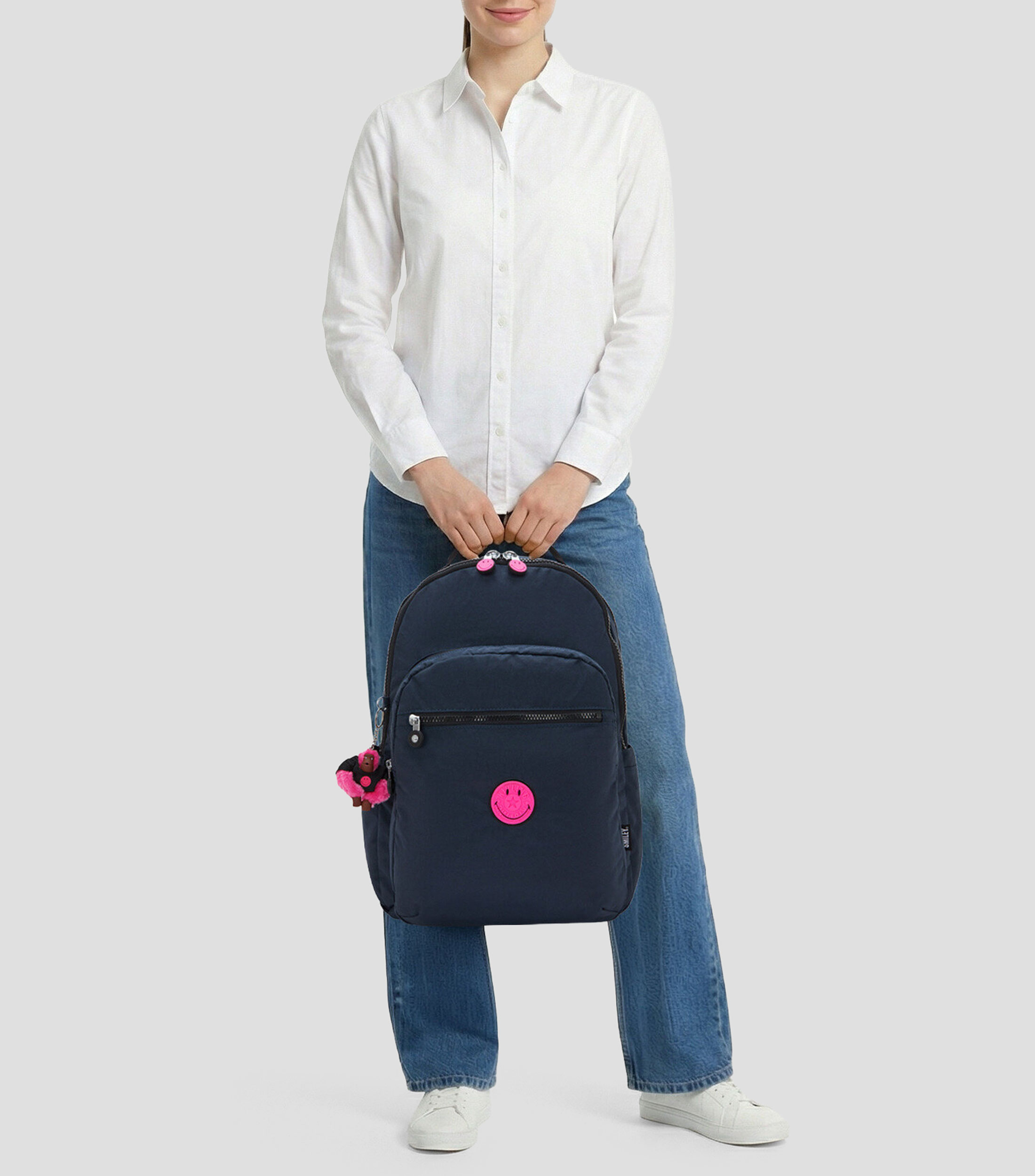 Mochila casual Seoul azul y rosa lisa Niña