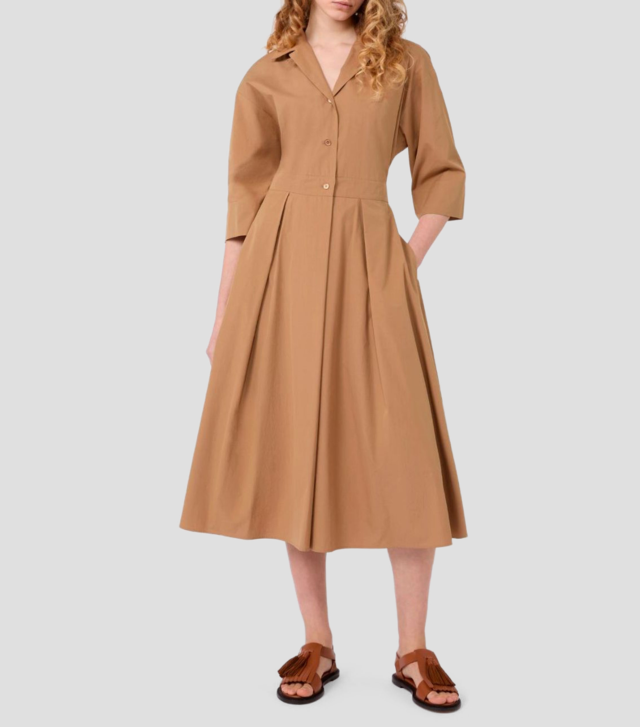 Vestido Midi manga 3/4 liso Mujer