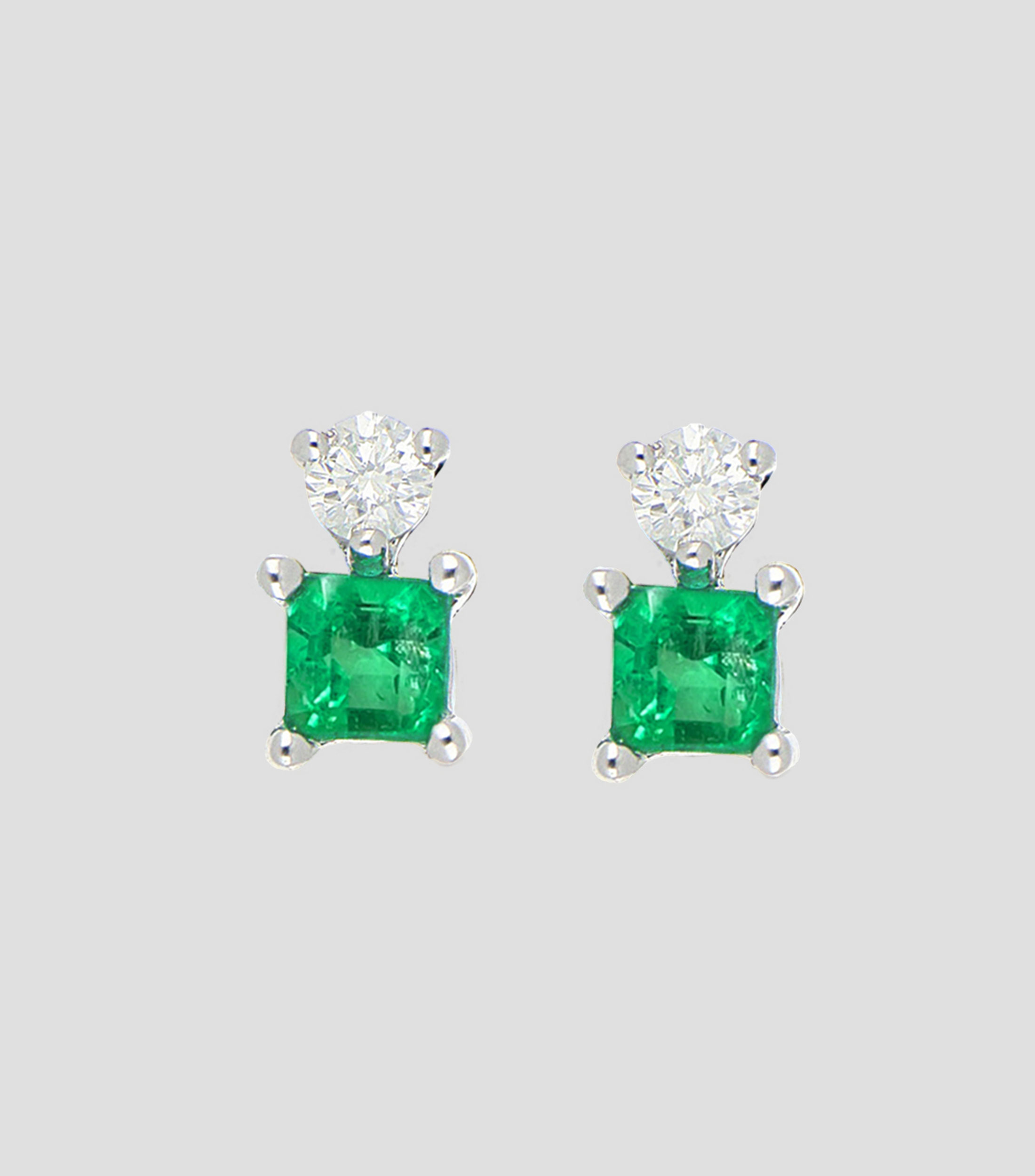 Broqueles en oro blanco de 14 kilates con esmeralda y diamantes Mujer