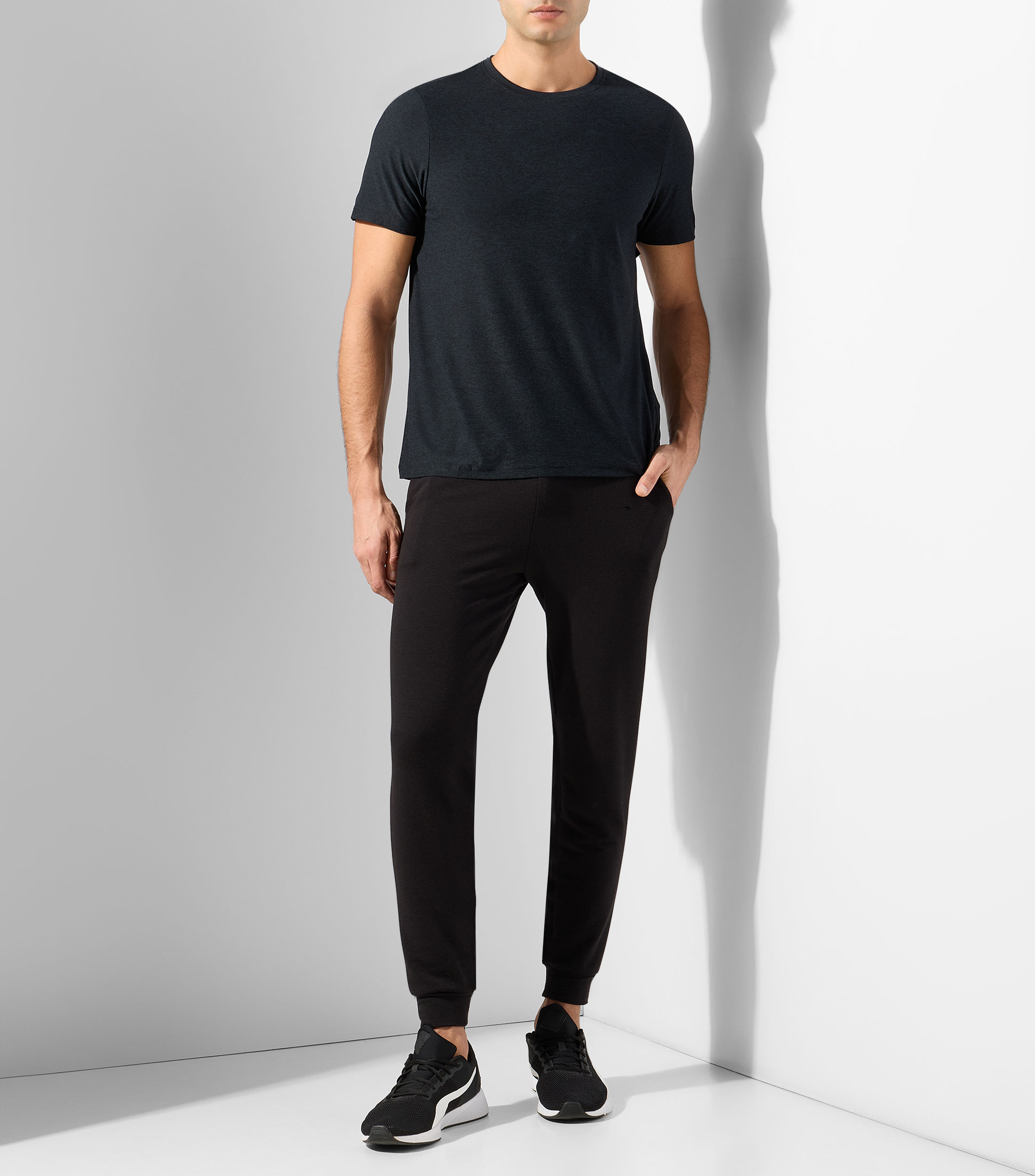 Playera para entrenamiento cuello redondo manga corta jaspeada Hombre