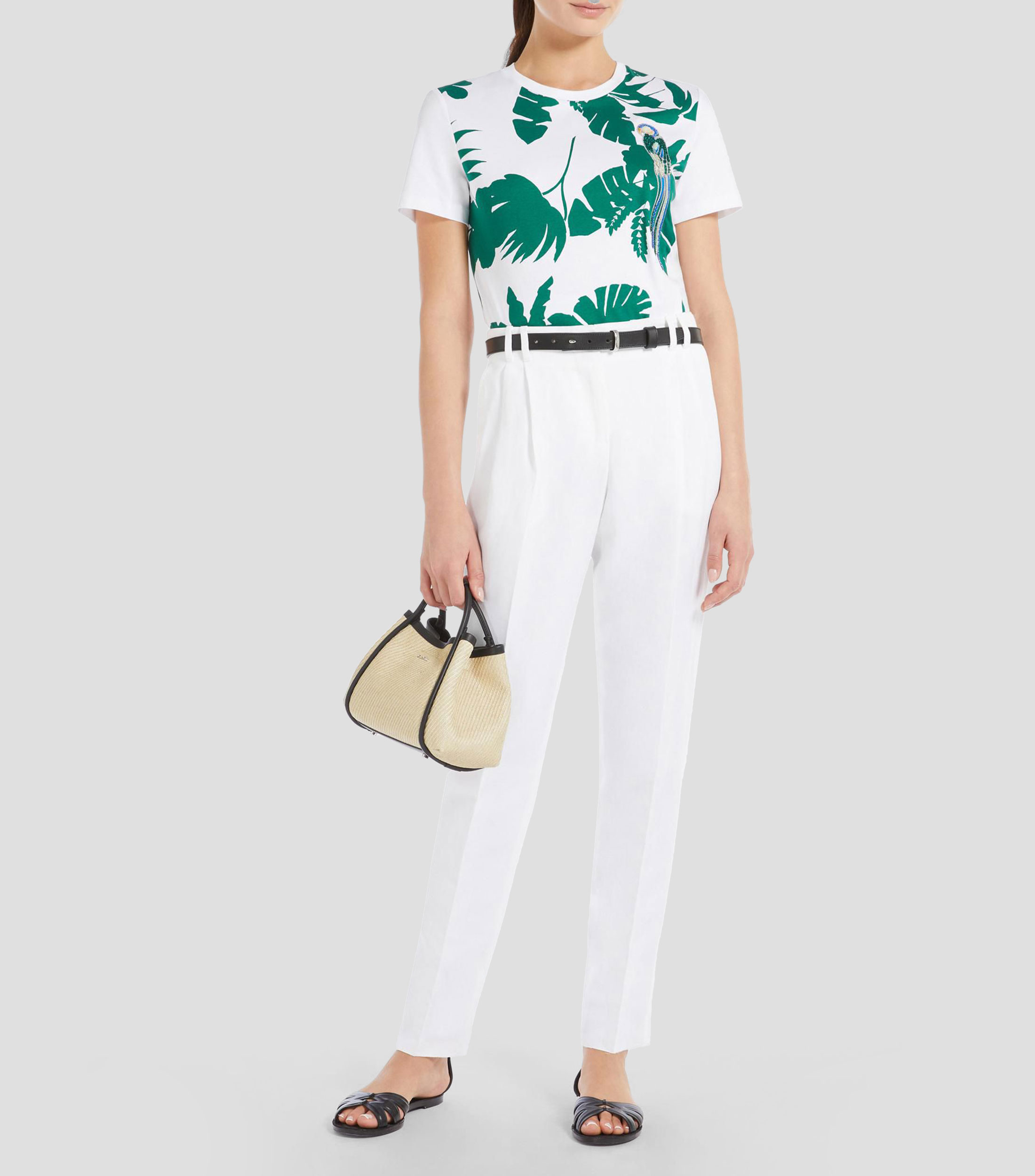 Playera cuello redondo manga corta con print Mujer