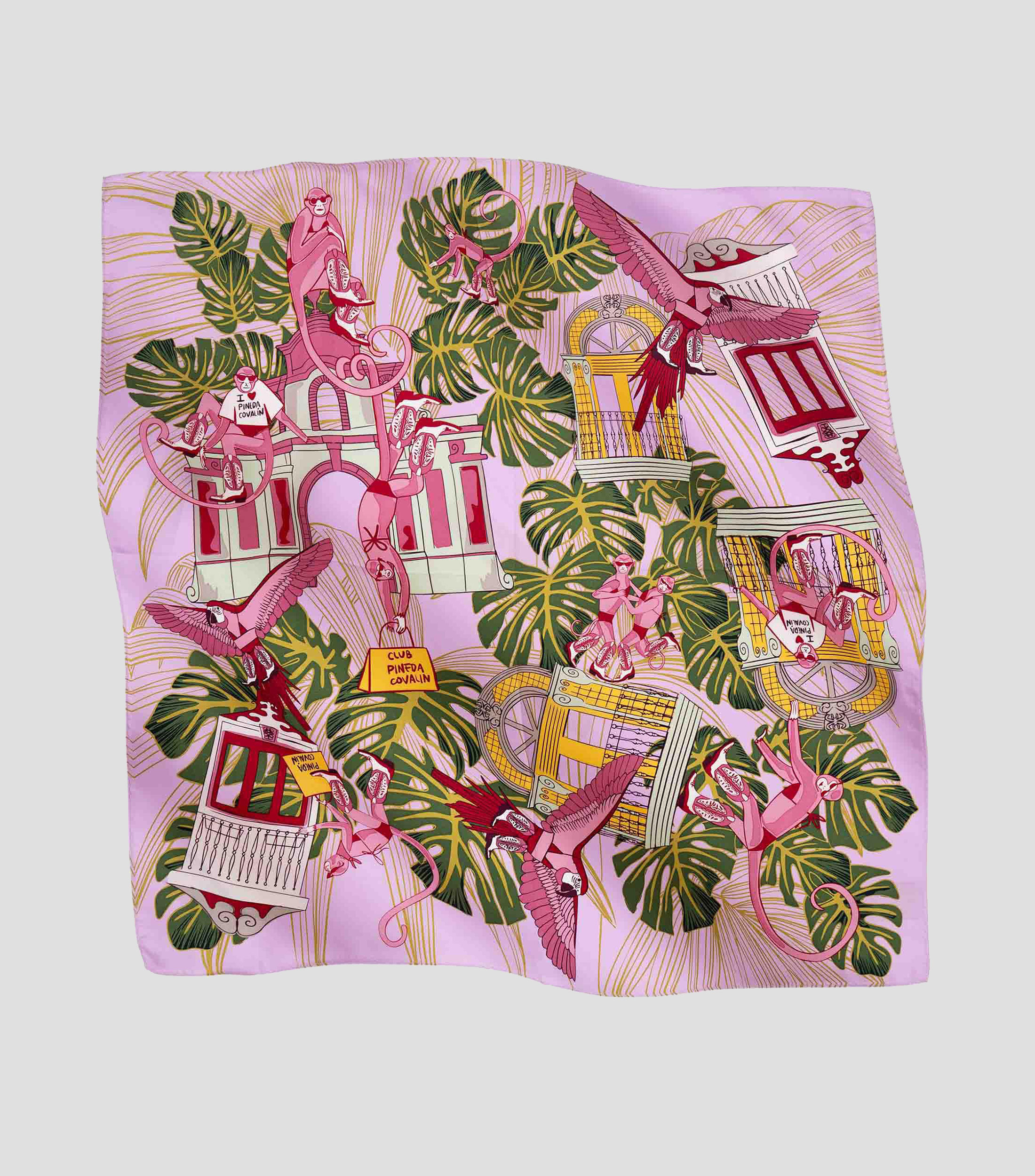Mascada en seda rosa estampada Mujer