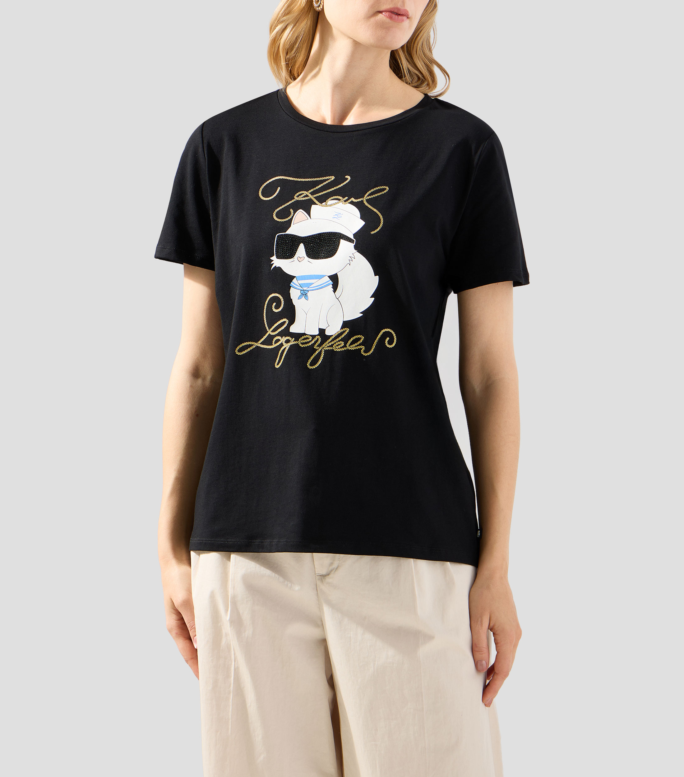 Playera cuello redondo manga corta estampada Mujer