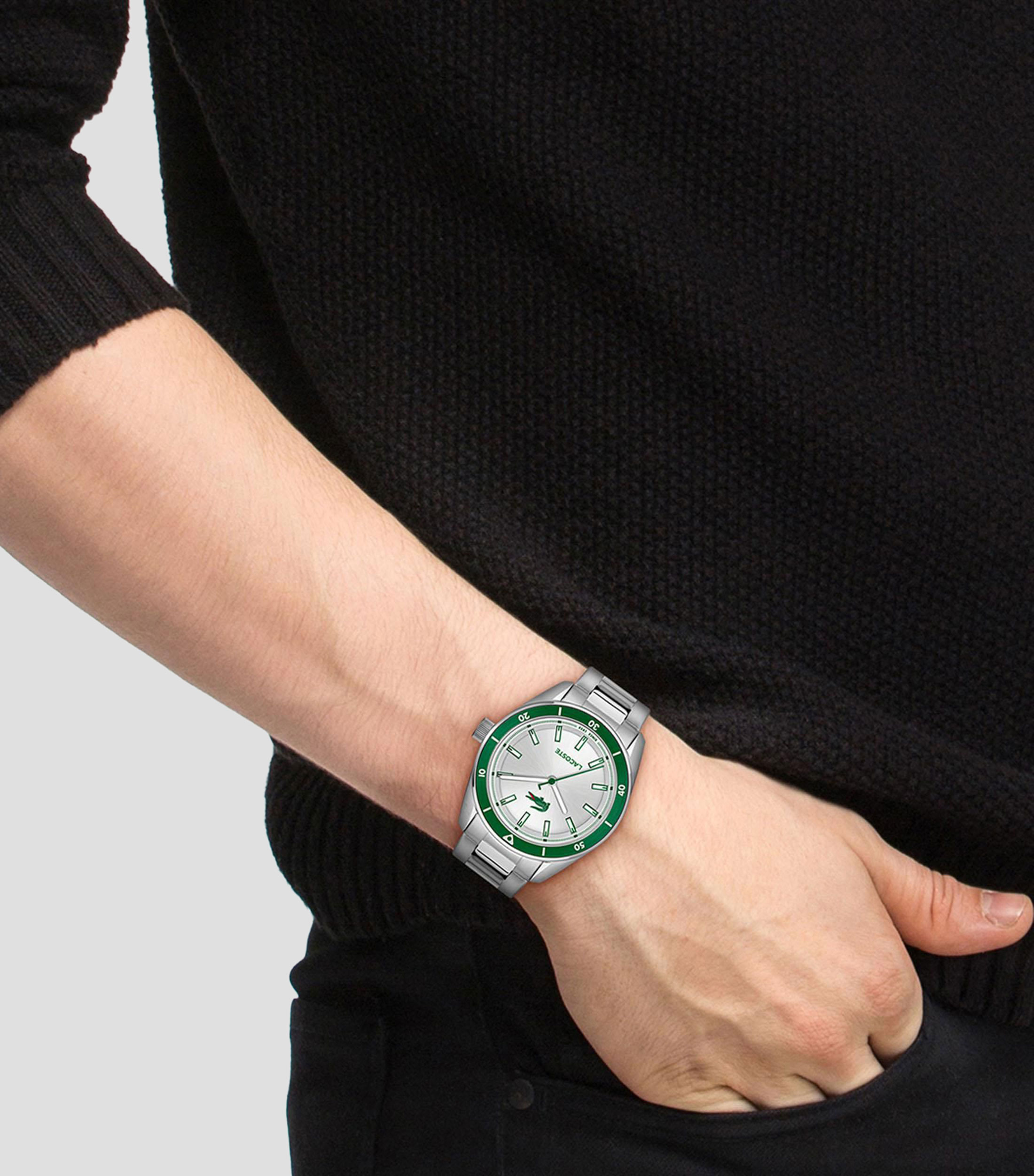 Reloj pata Hombre Boston casual plateado, verde