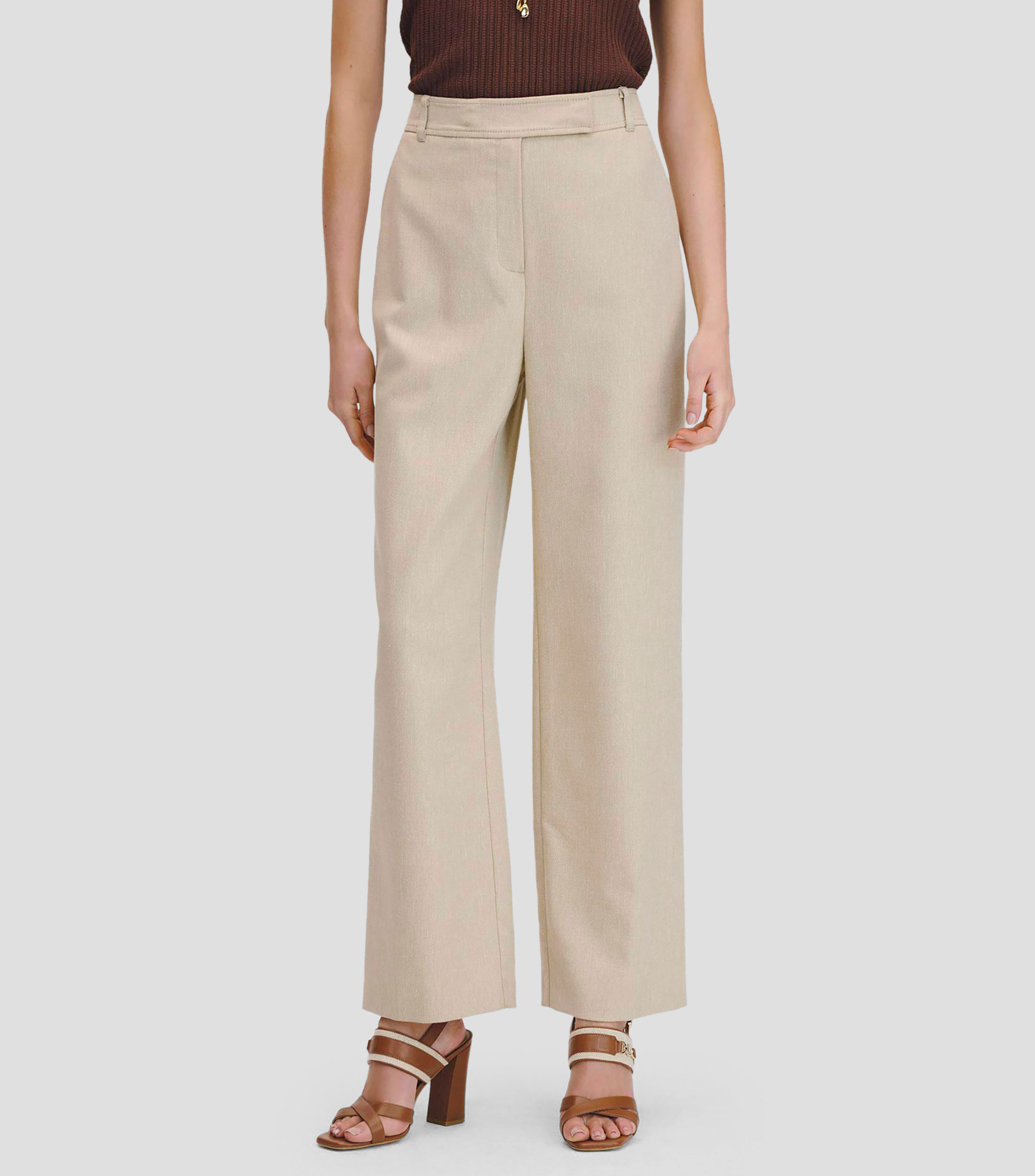 Pantalón Recto Fluido Tiro Alto Con Textura Pretina Pasada Mujer