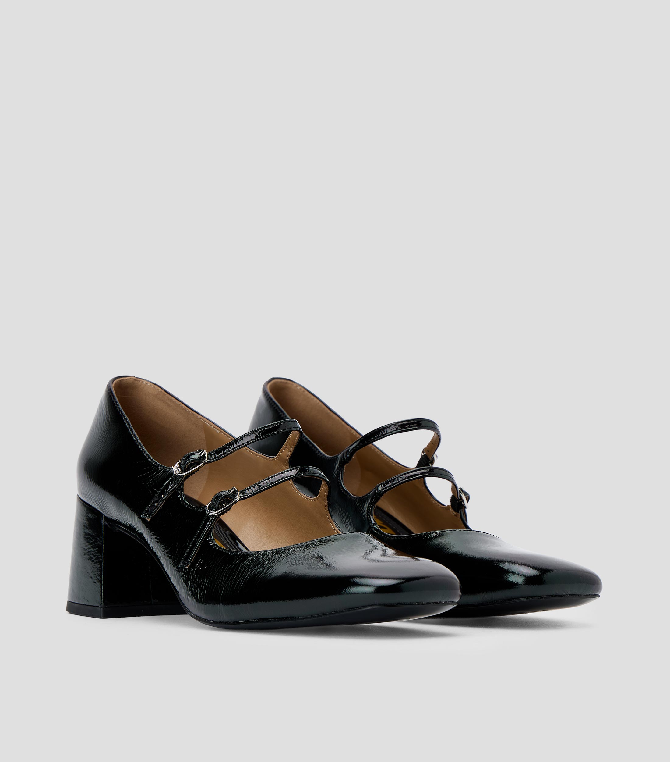 Zapatillas de tacón mediano ancho en piel Mujer