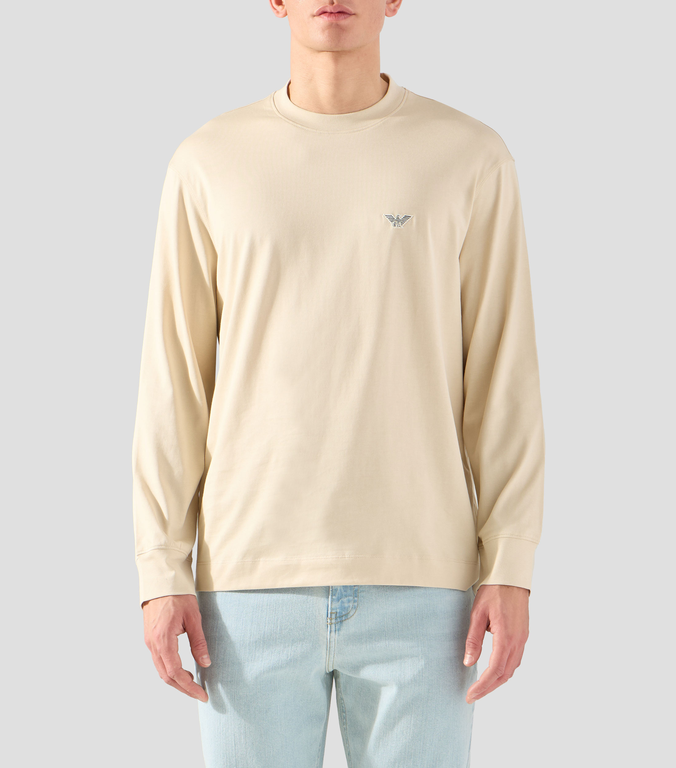 Playera de cuello redondo con manga larga lisa Hombre