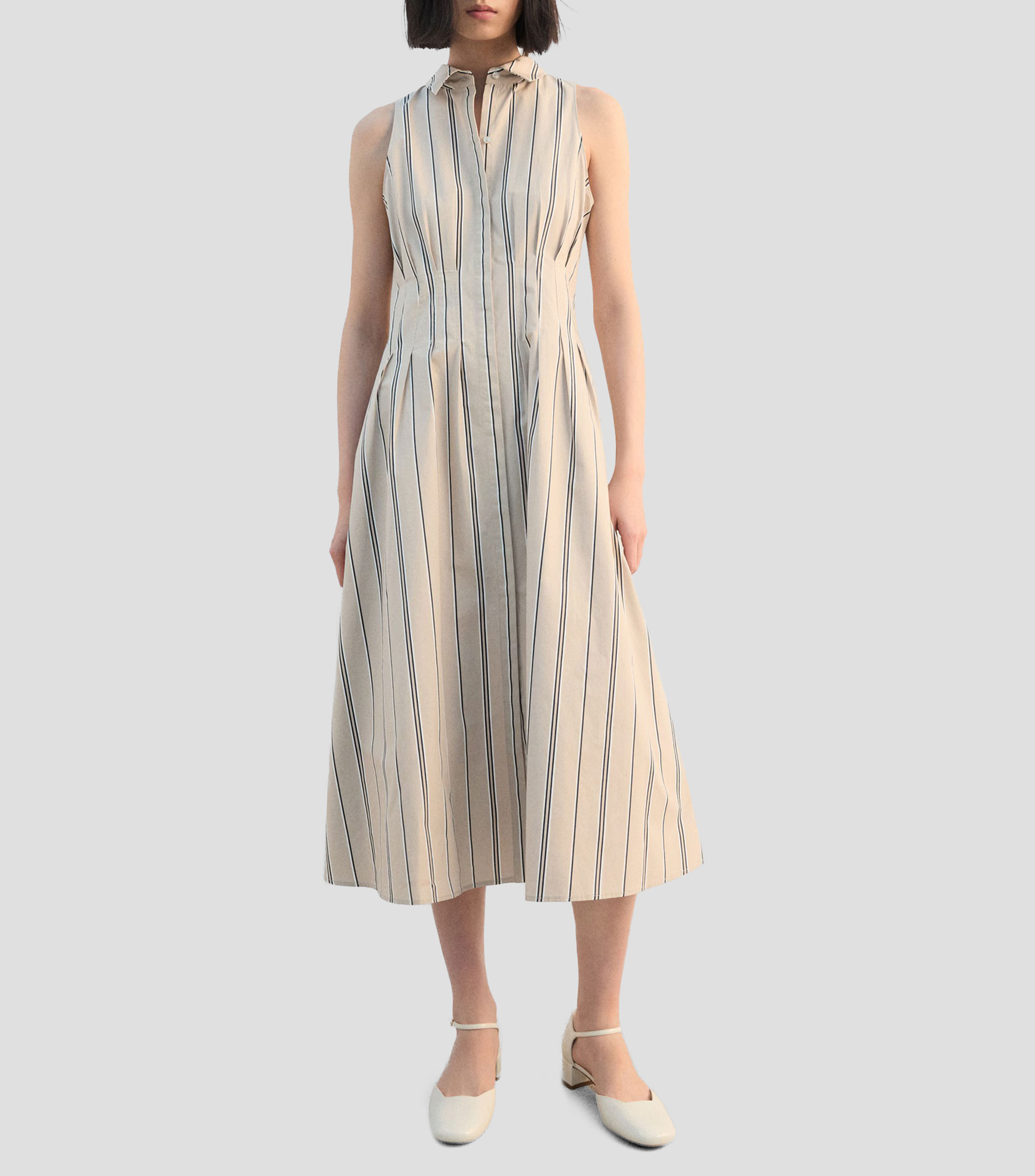 Vestido midi a rayas Mujer