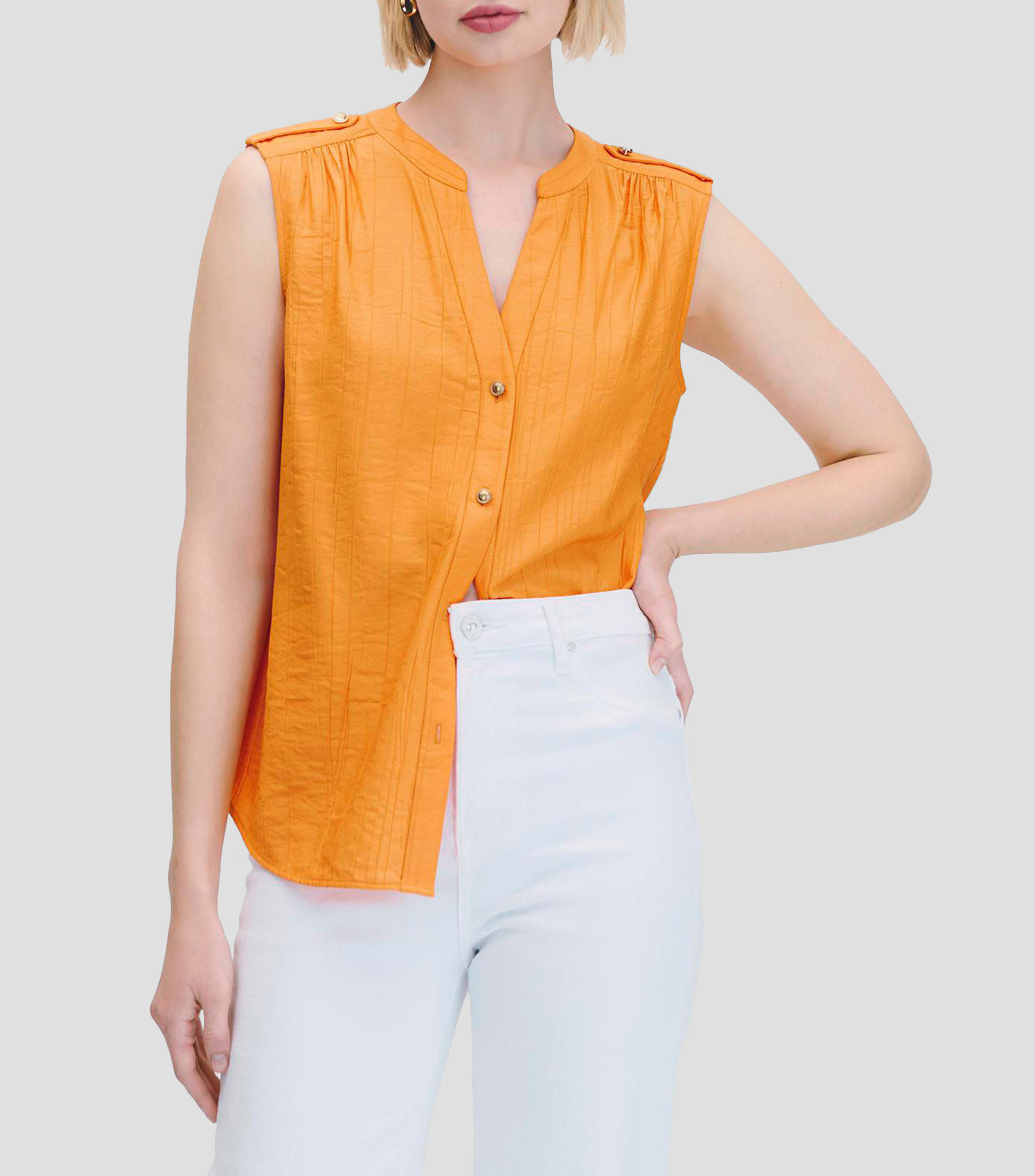 Blusa Efecto Corrugado Charreteras Y Frunces Mujer