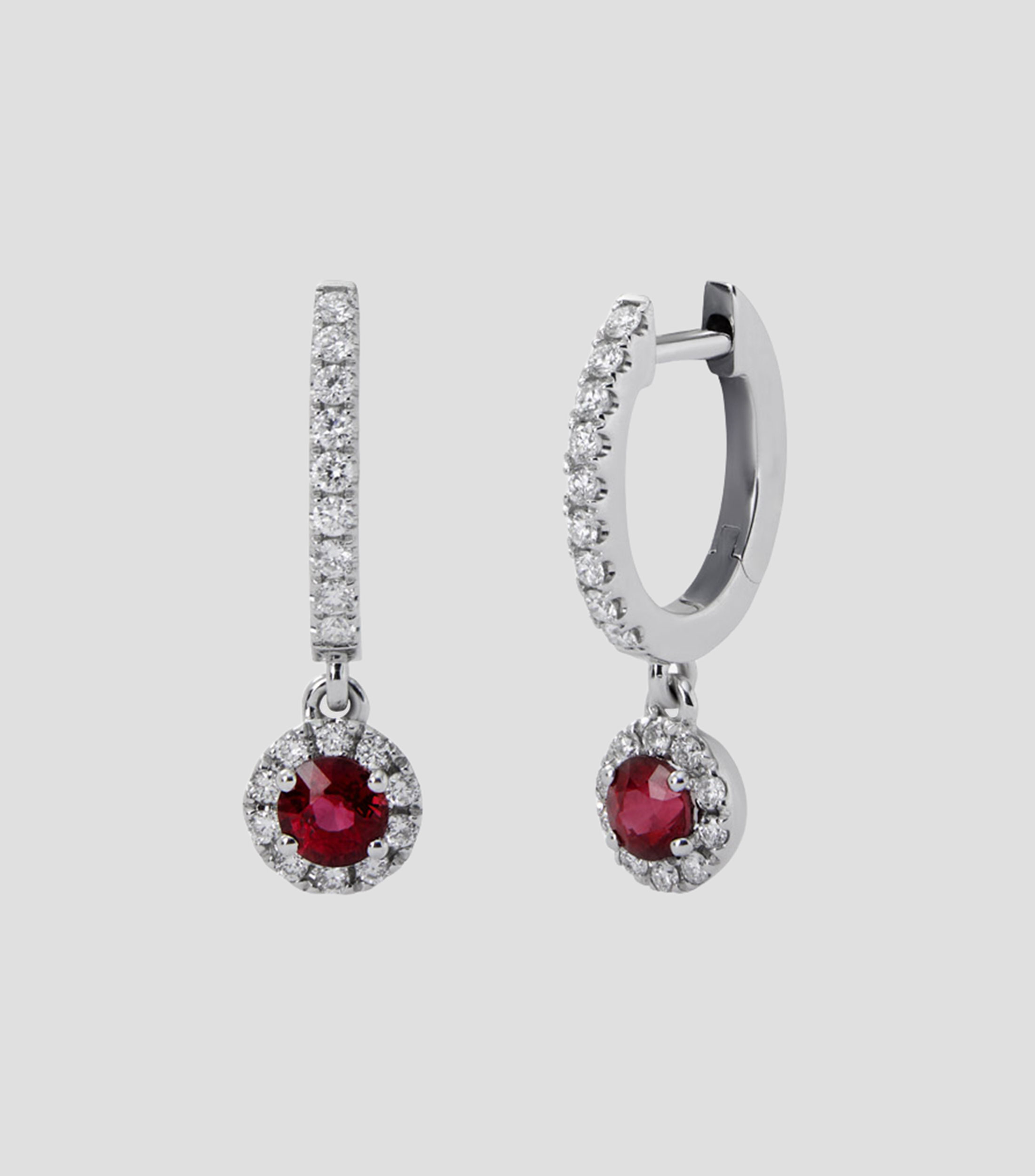 Aretes en oro blanco de 18 kilates con rubís y diamantes Big Three Mujer