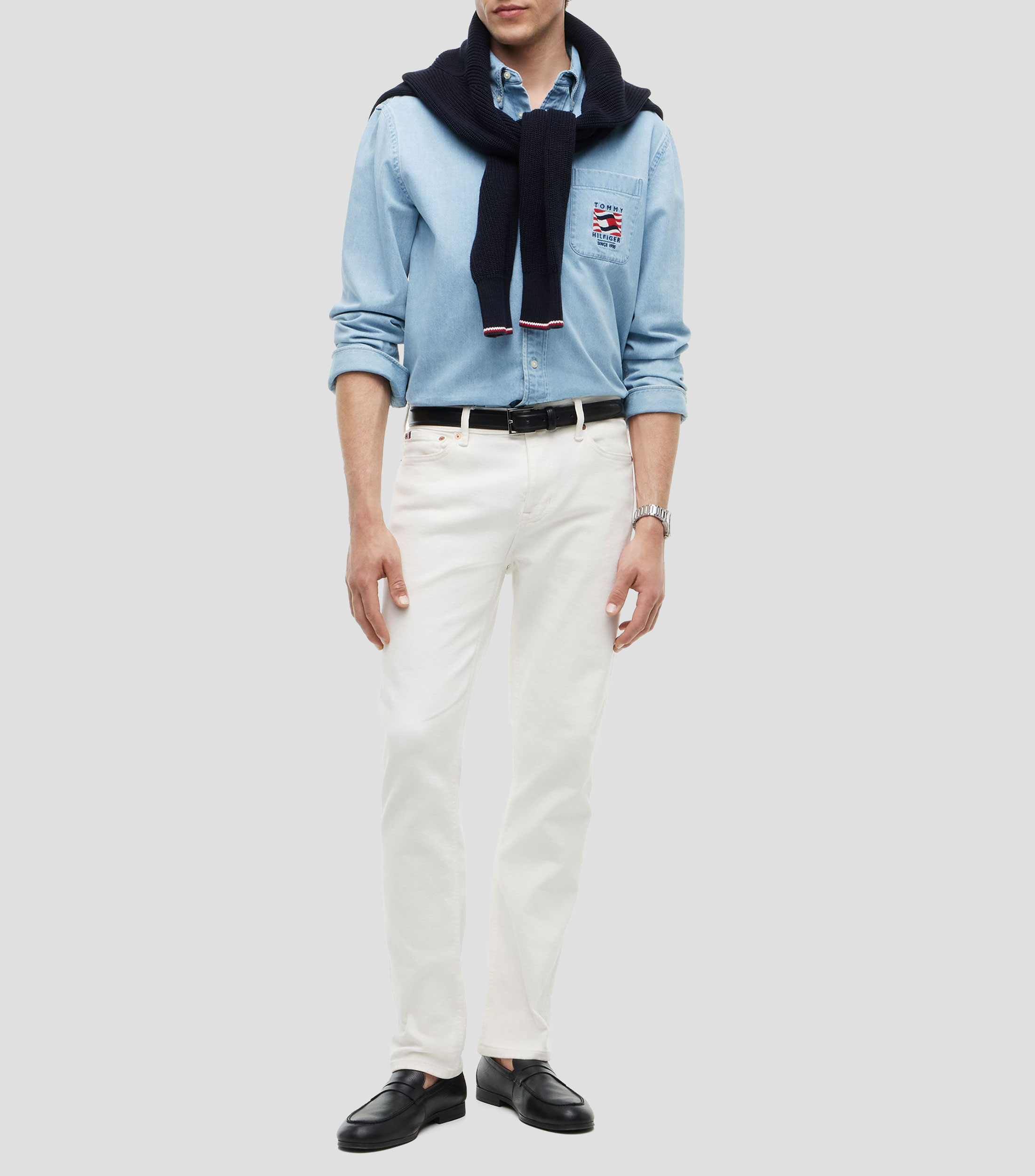 Camisa lisa manga larga cuello camisero Hombre