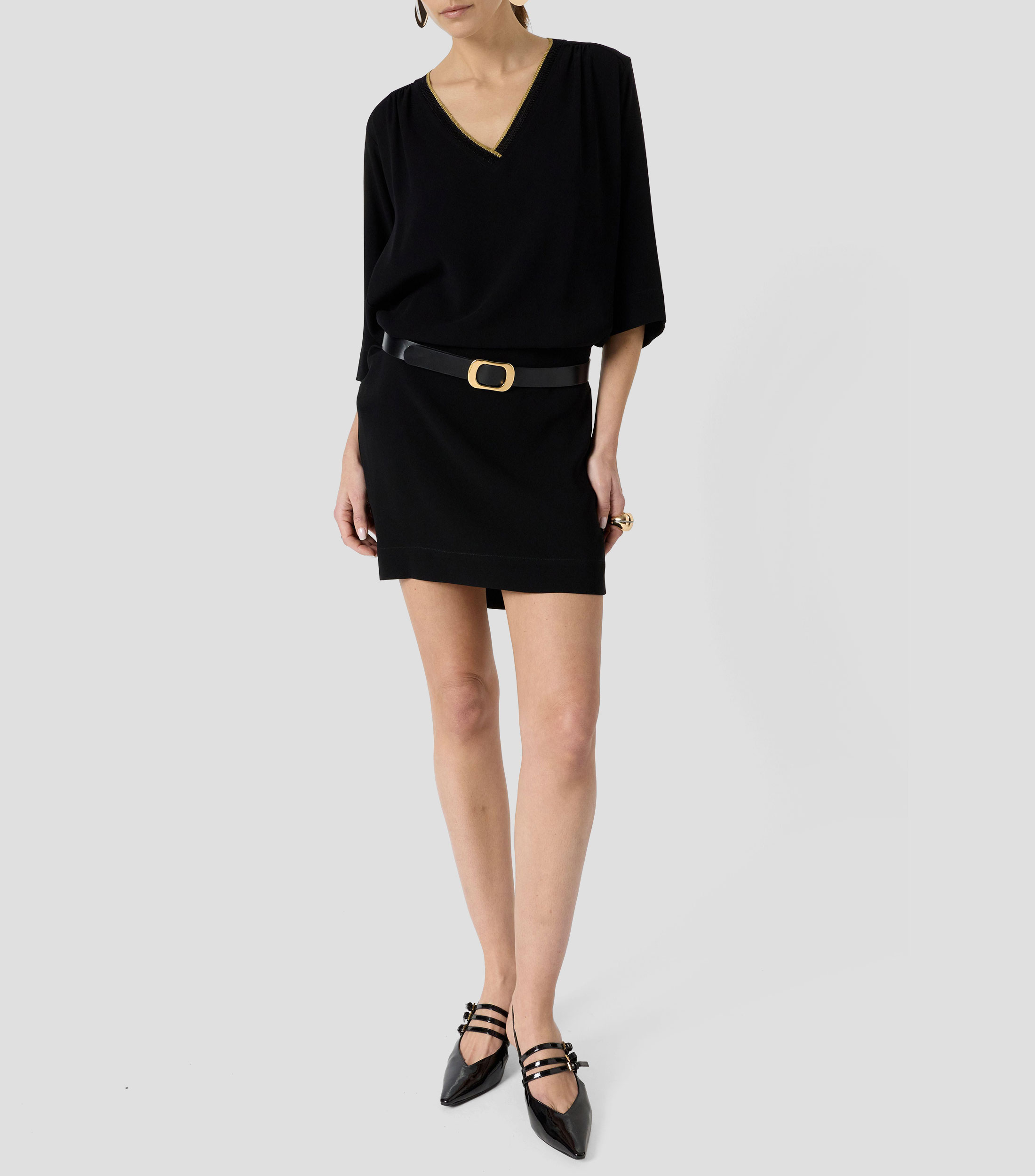 Vestido corto manga 3/4 liso Mujer