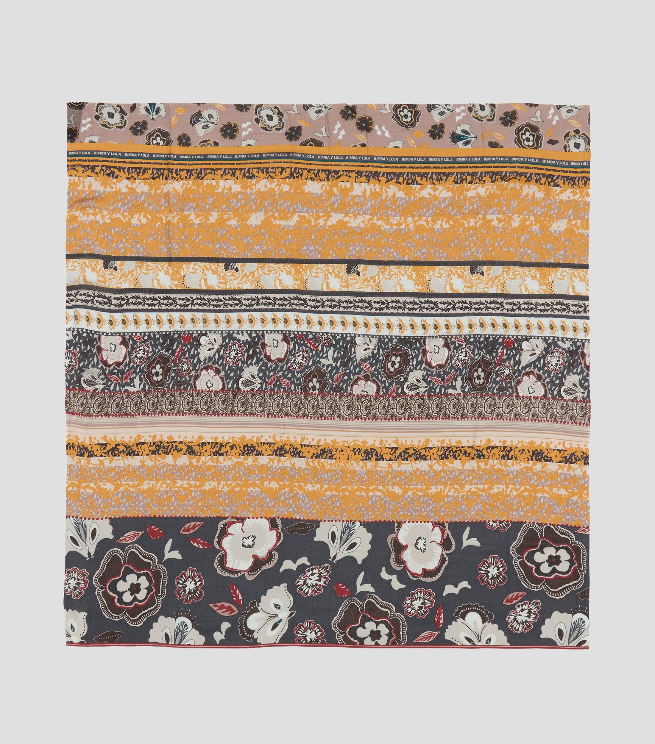 Pañuelo franjas Paisley y flores grafito Mujer
