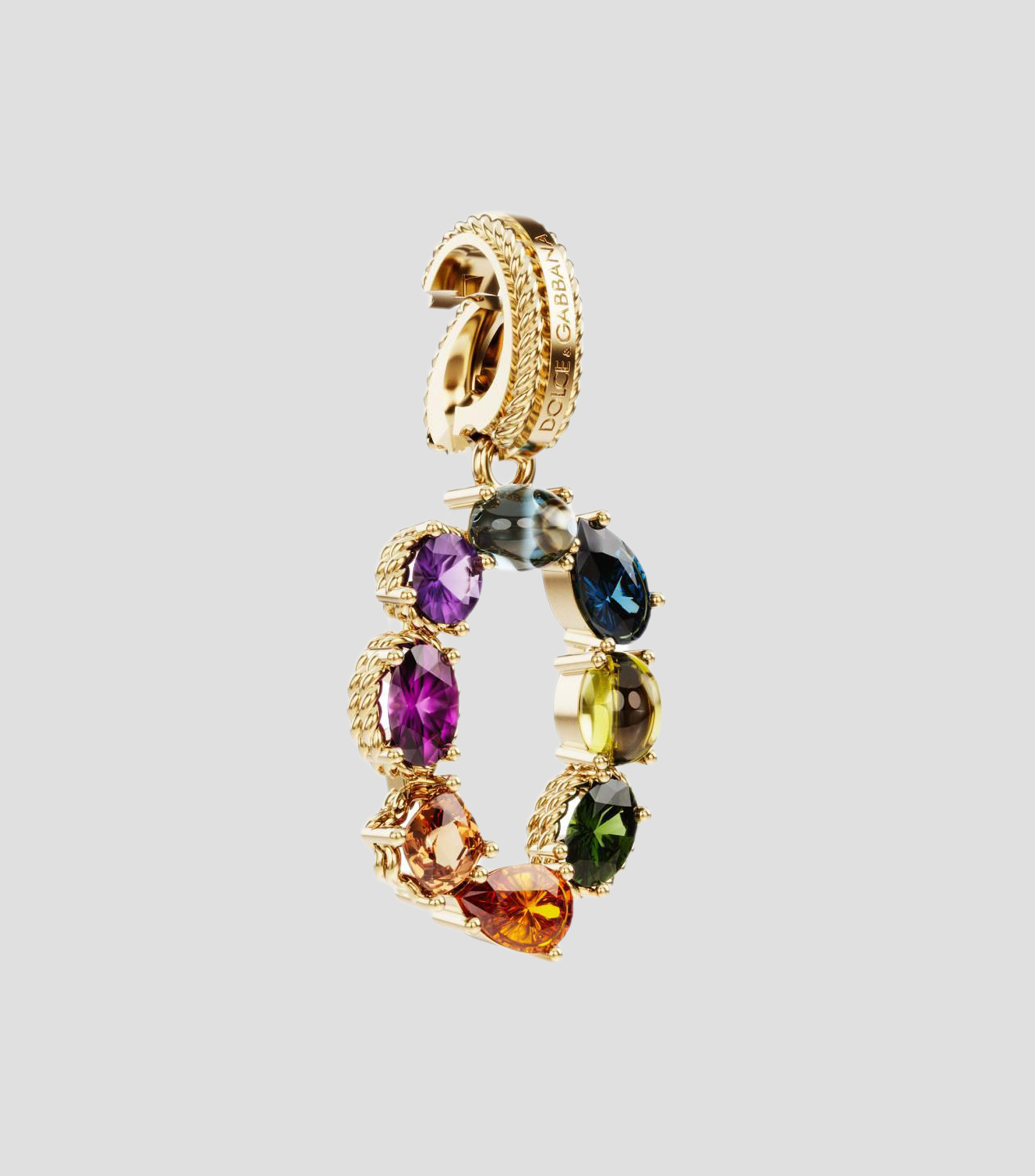 Charm número "0" en Oro de 18 Kilates Alphabet Rainbow gemas multicolores Mujer