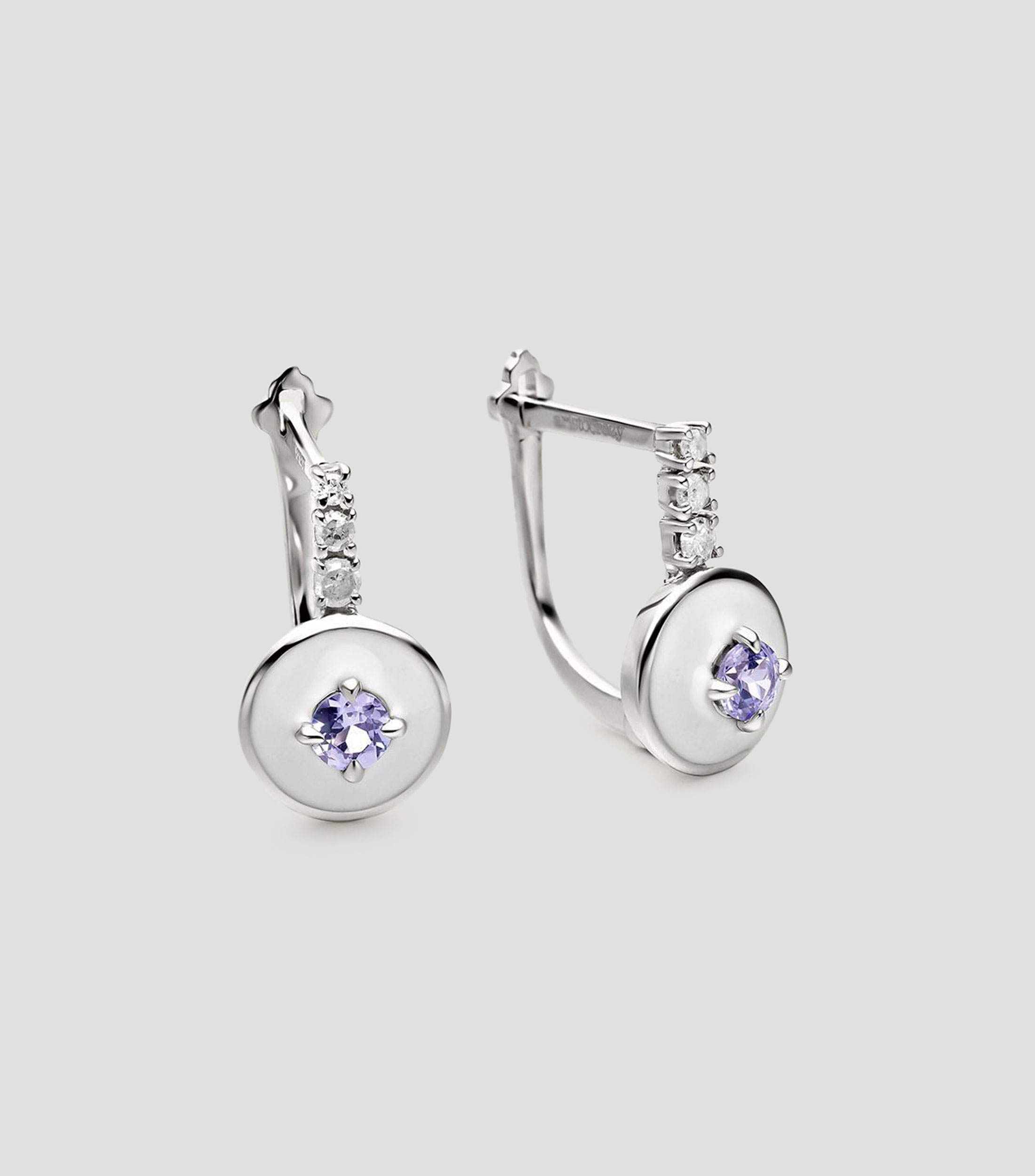 Pendientes en plata .925 con tanzanitas moradas, diamantes blancos y esmalte blanco Vivienne Mujer