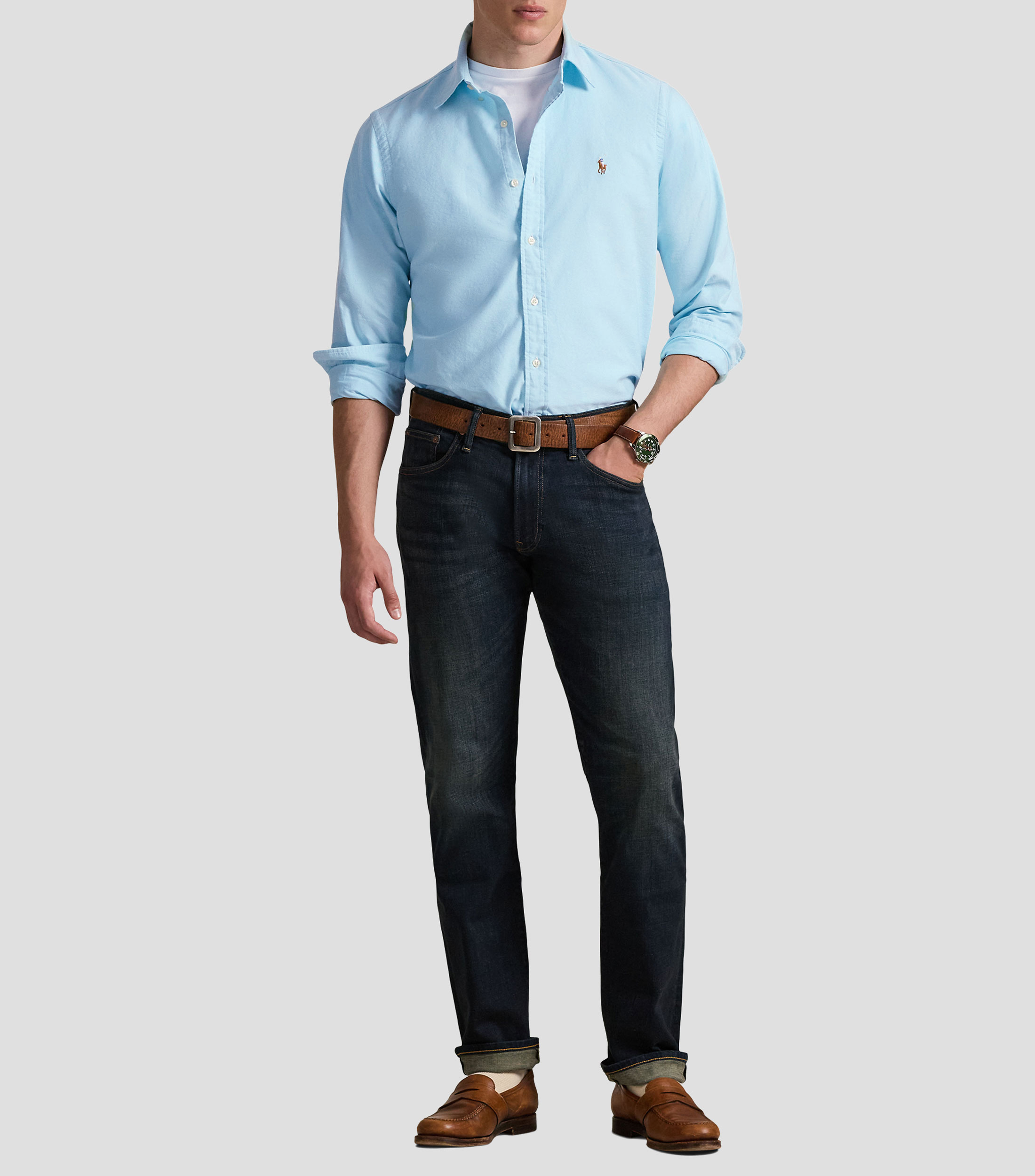 Camisa lisa manga larga Hombre
