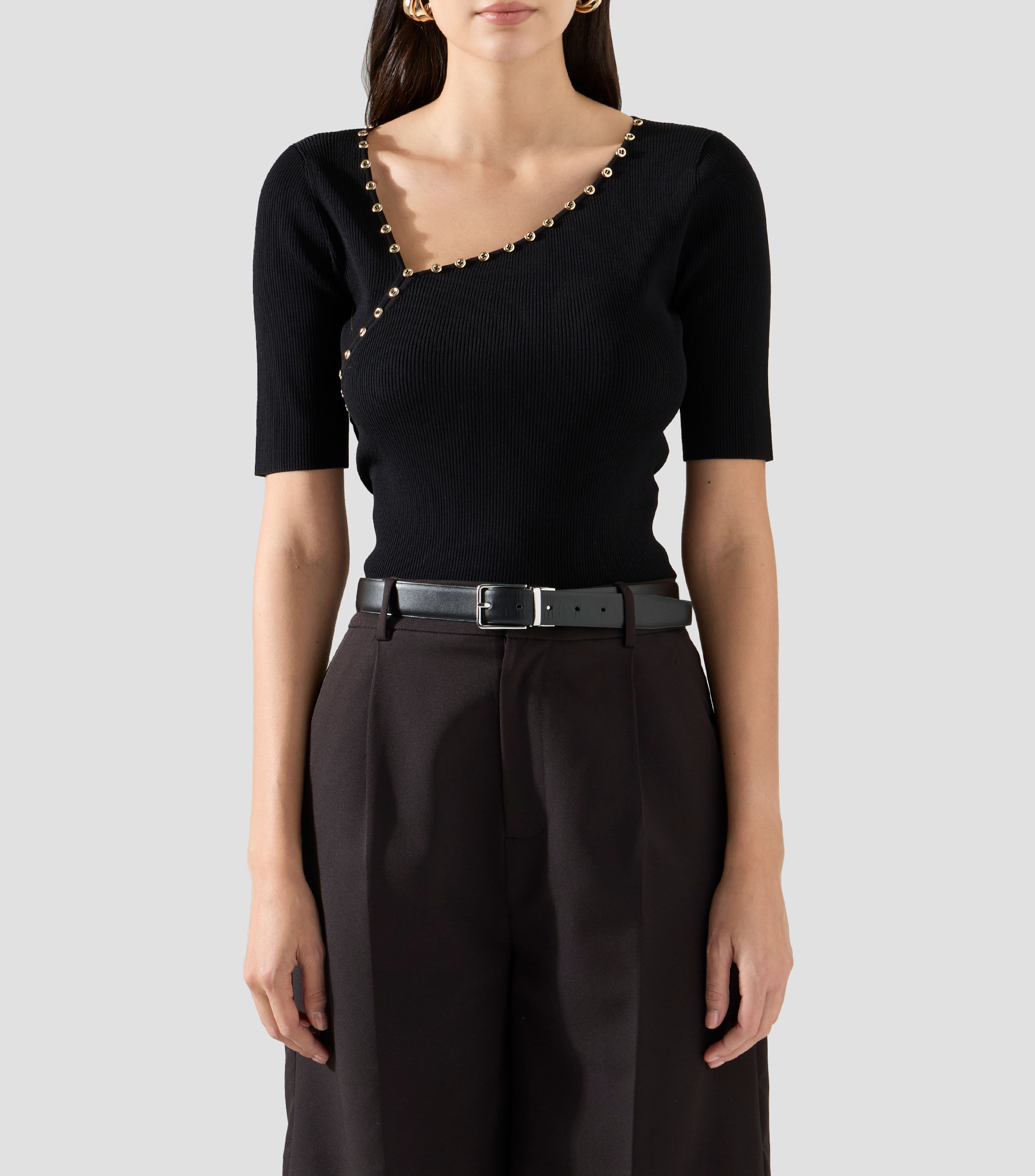 Blusa lisa con manga corta Mujer