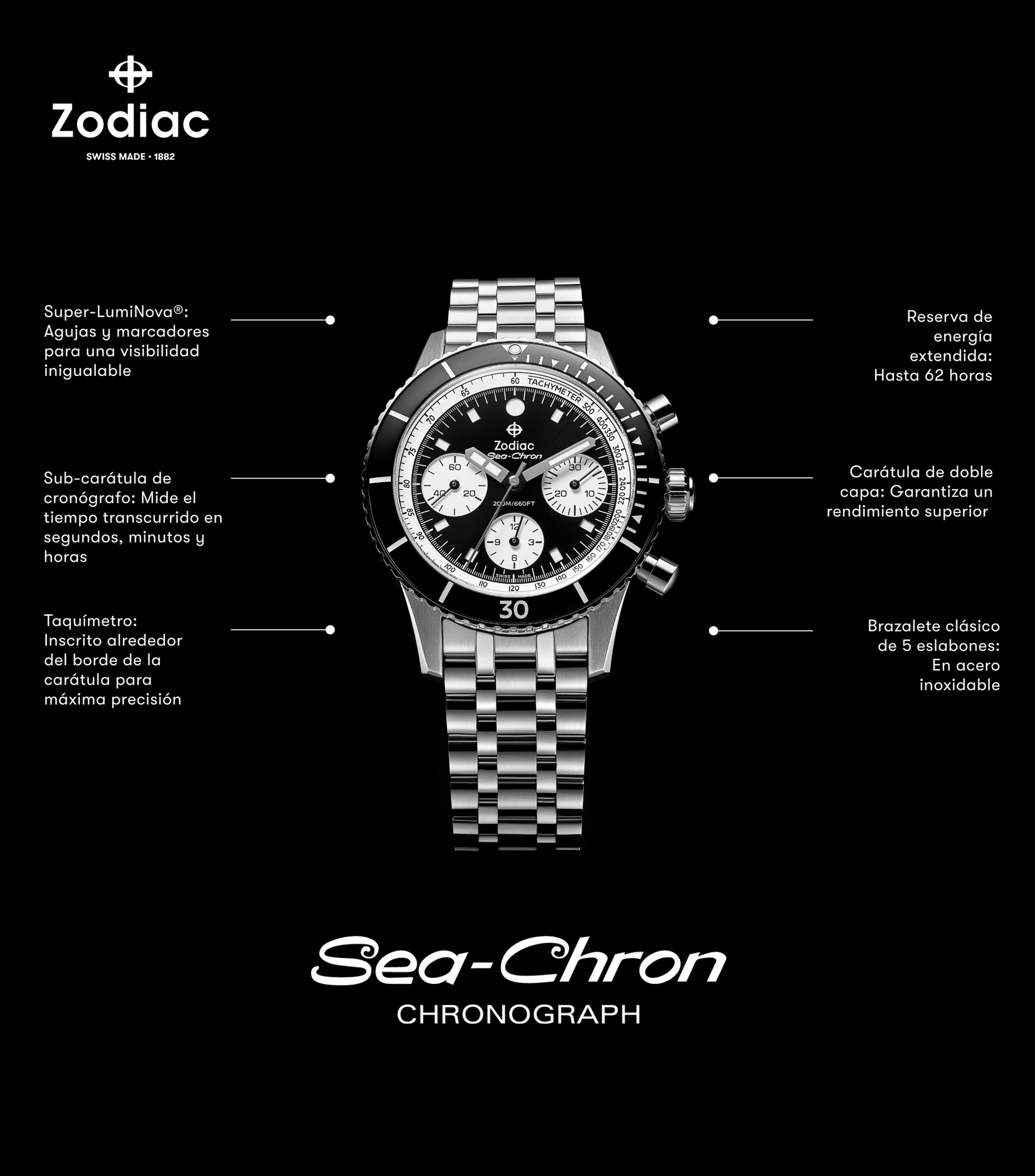 Reloj para Hombre Sea-Chron casual plateado, negro