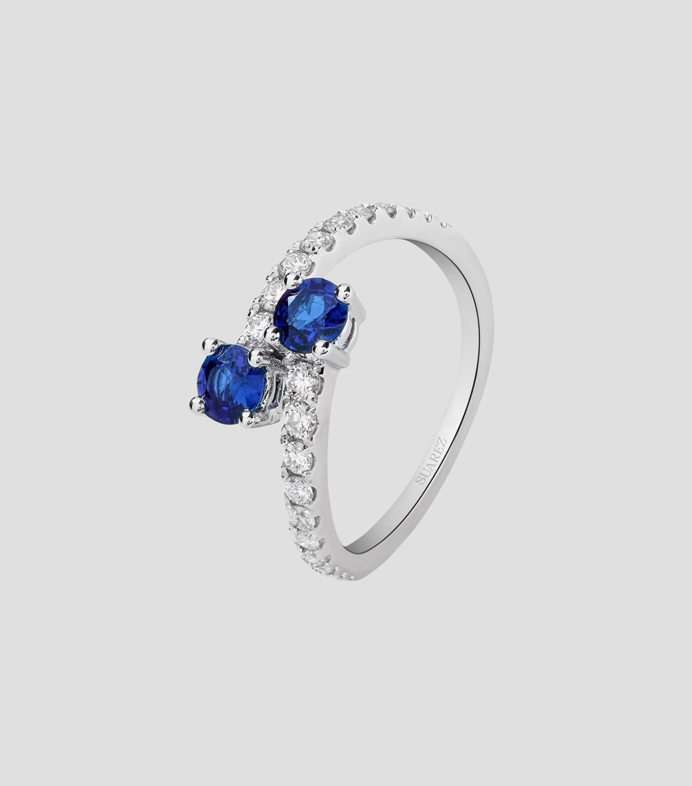 Anillo en oro blanco de 18 kilates Tu y yo con zafiros y diamantes Mujer
