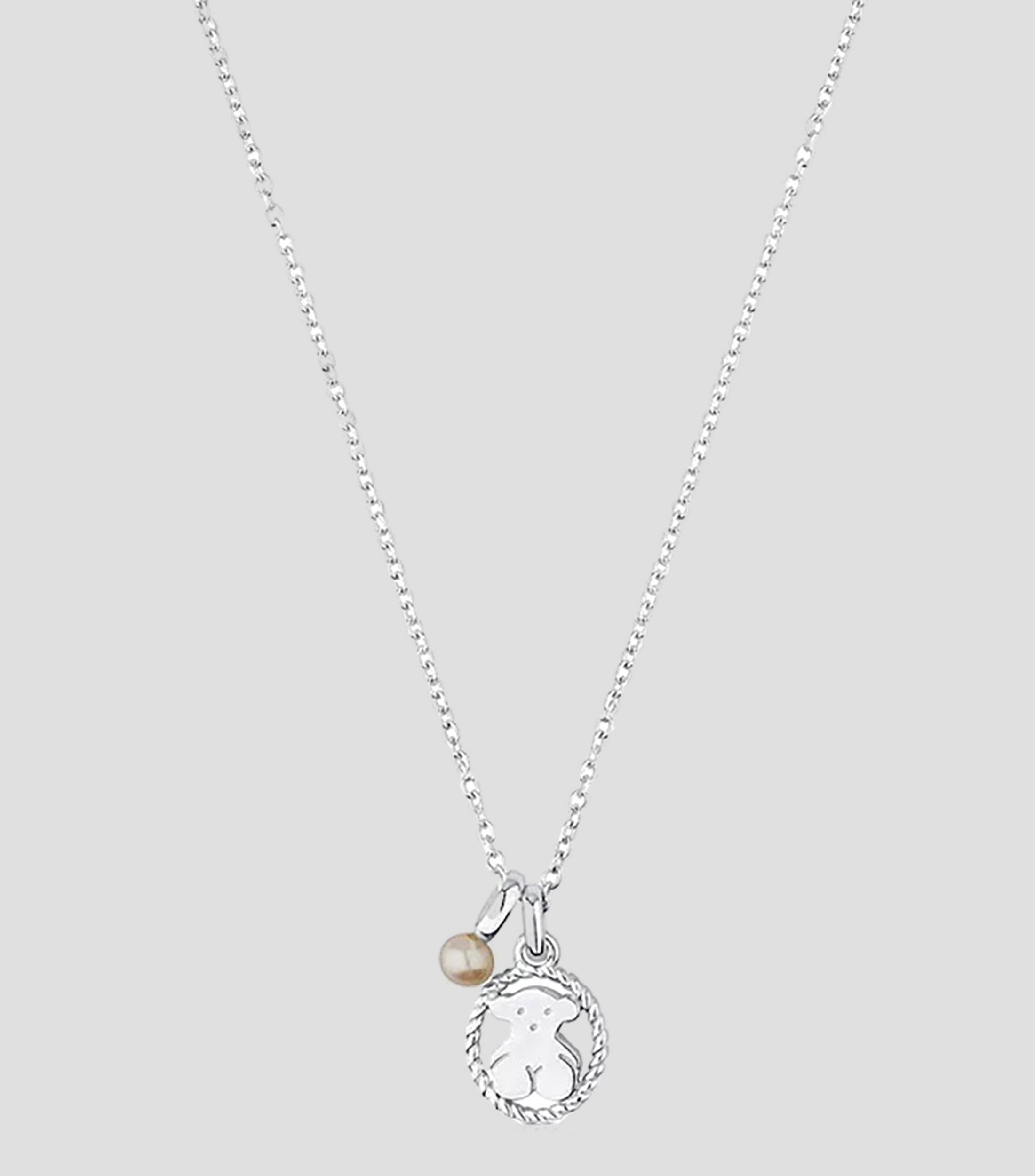 Collar con oso en Plata .925 y perla Camee Mujer