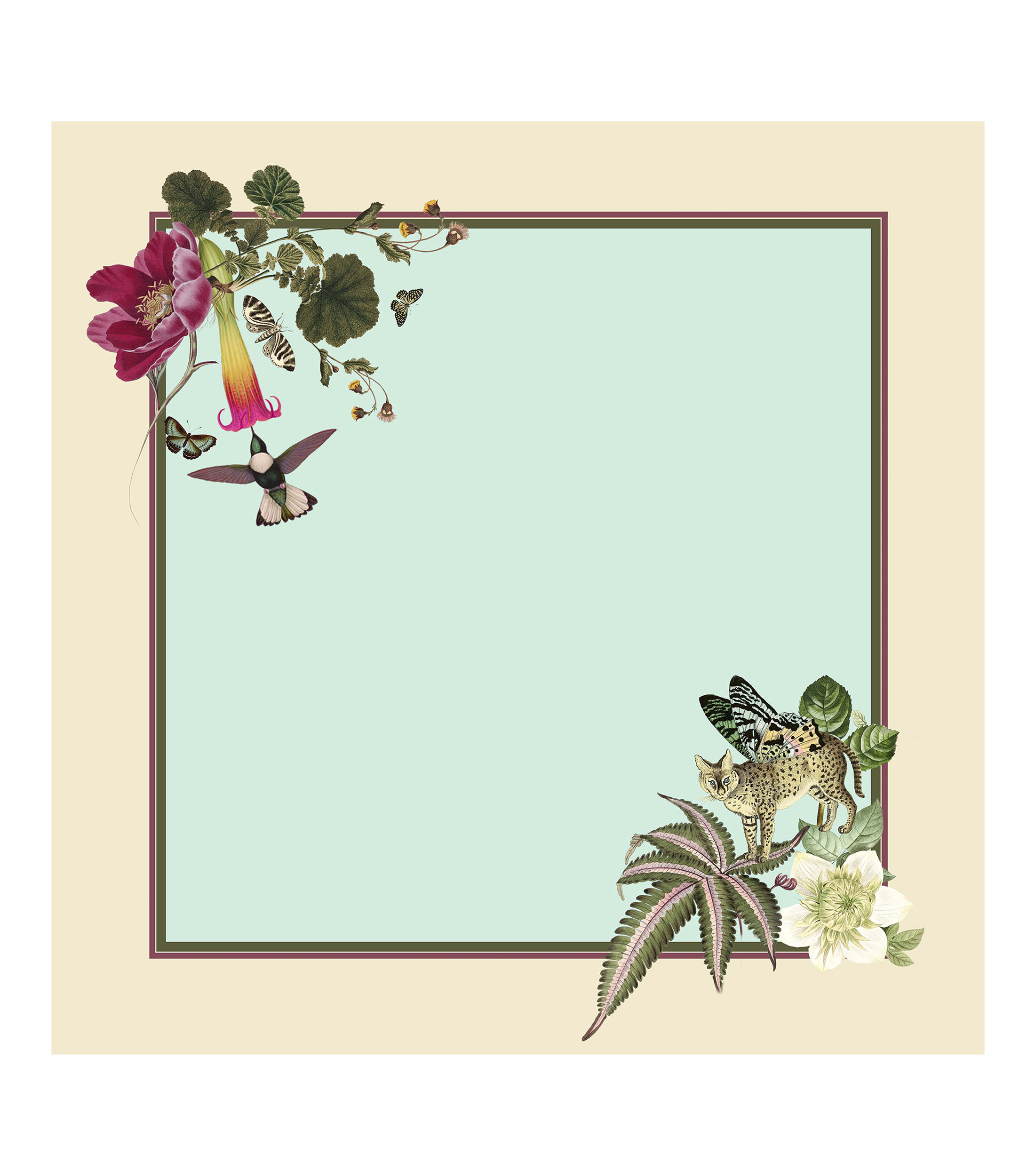 Servilleta Helechos crema con verde estampada