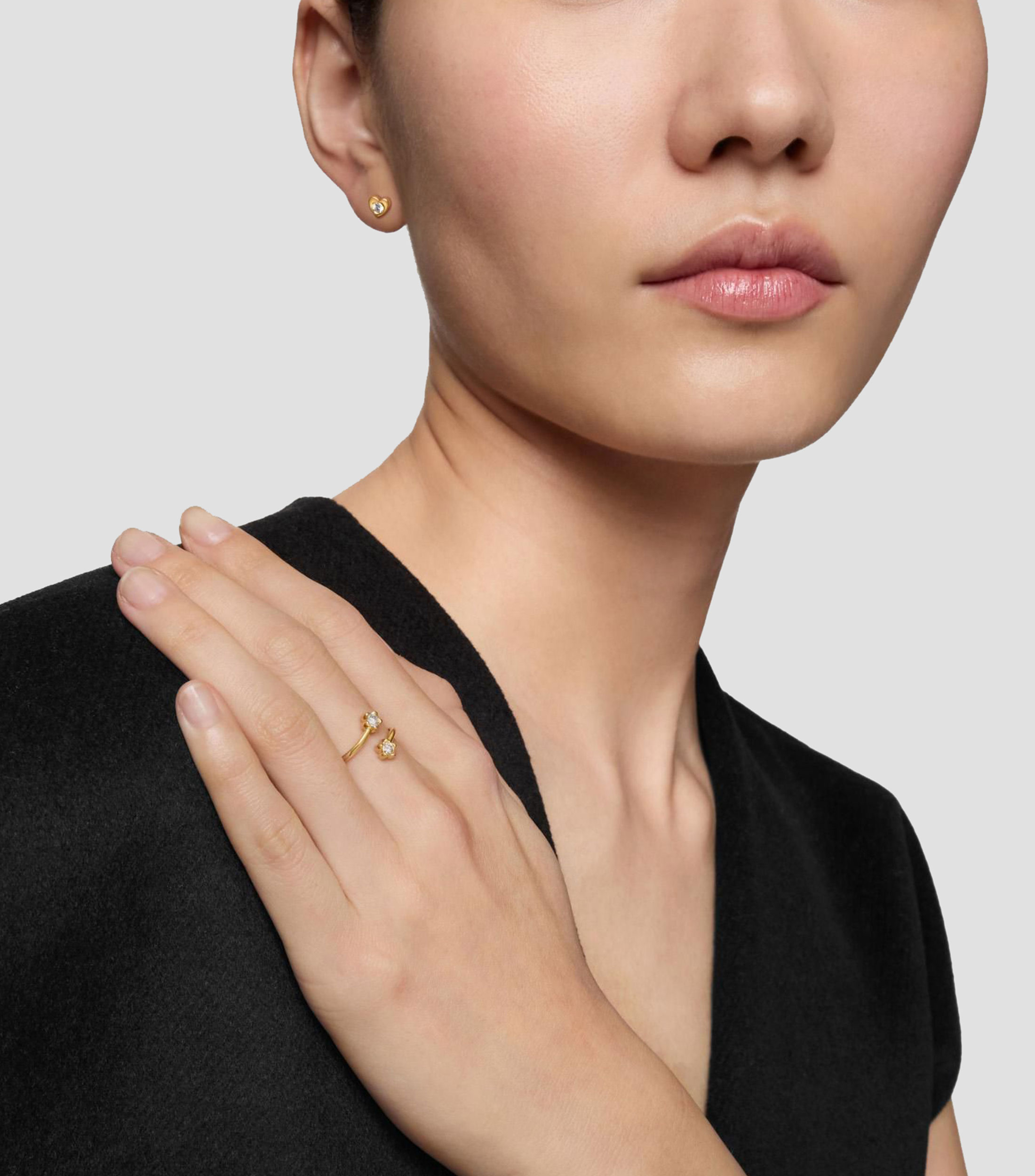 Anillo abierto en oro amarillo de 14 kilates Lili Motives con diamantes Mujer