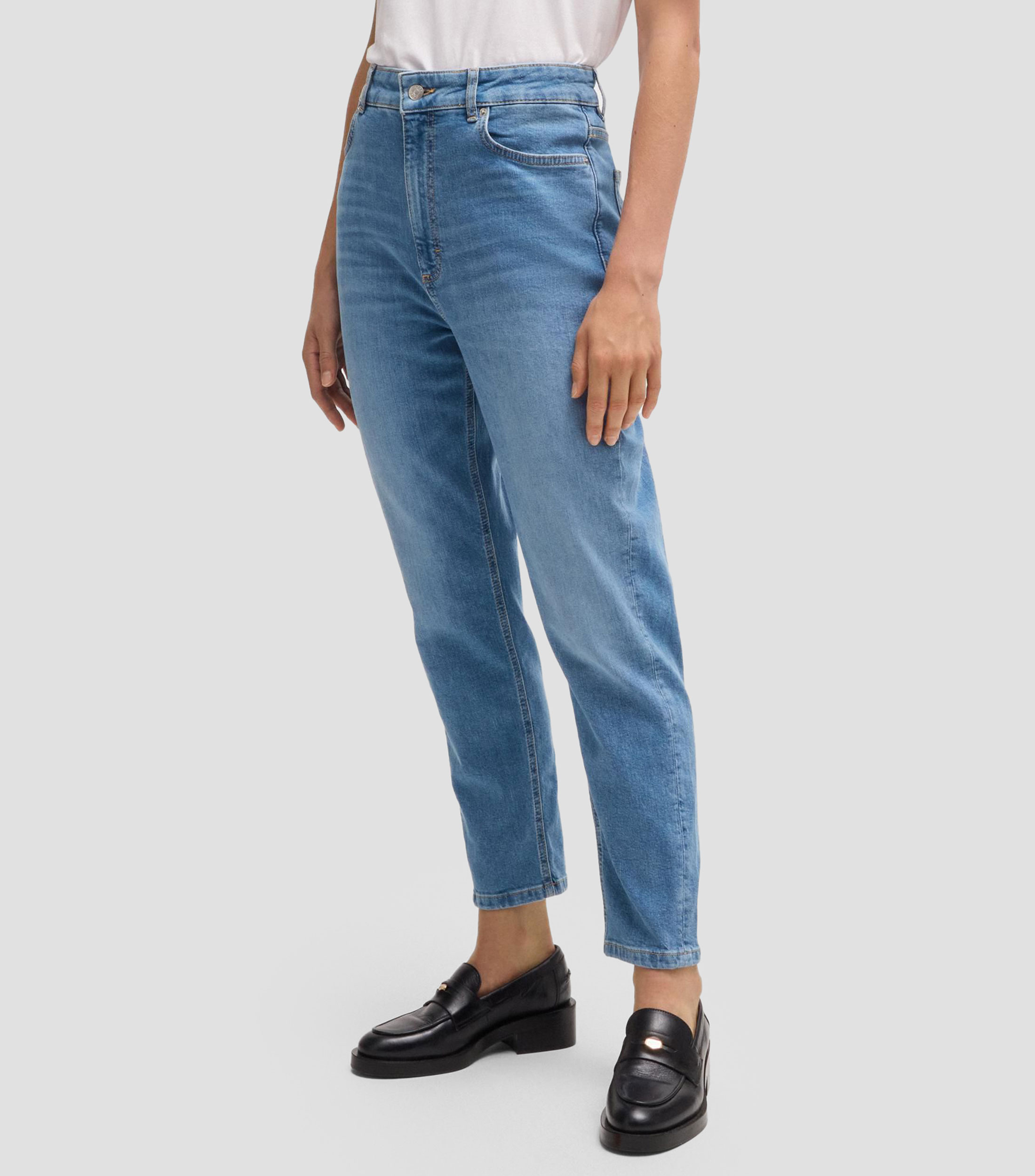 Jeans tobilleros de talle alto en cómodo denim elástico azul Mujer