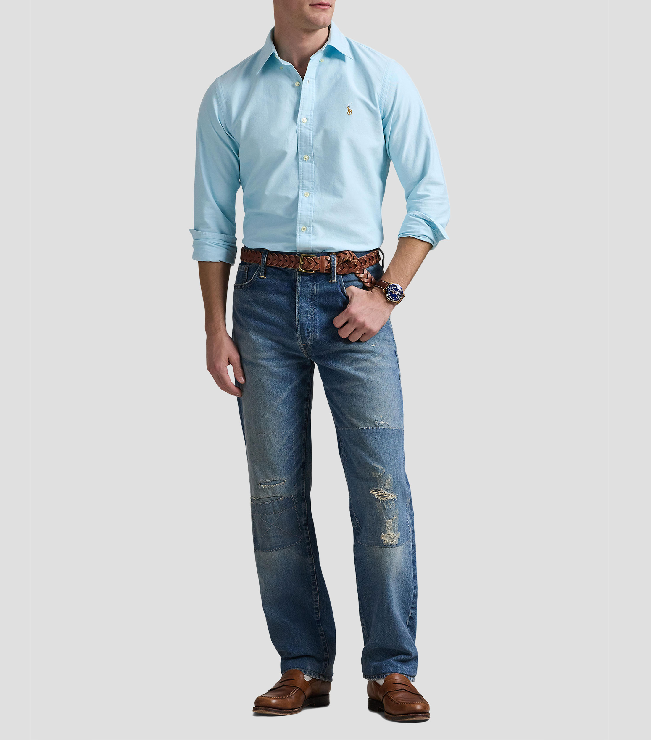 Camisa lisa manga larga Hombre