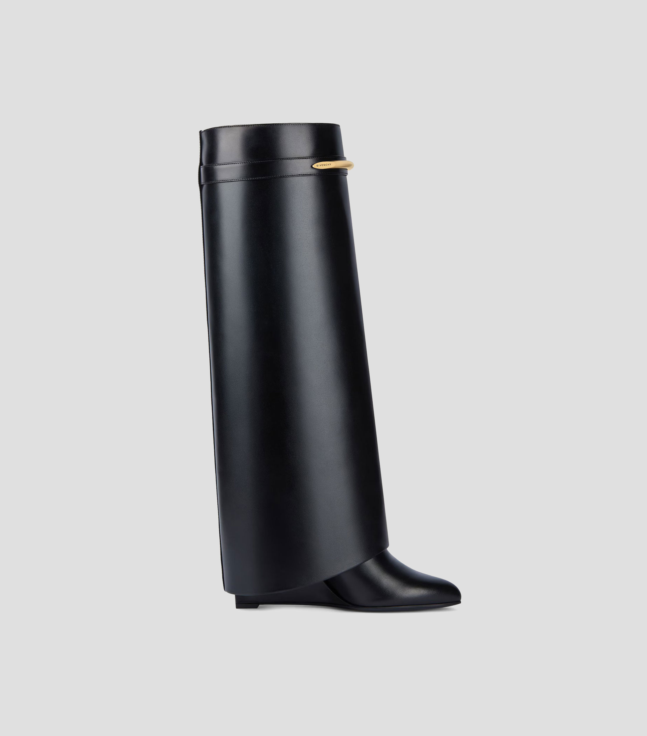 Botas largas en piel con tacón medio de cuña Mujer
