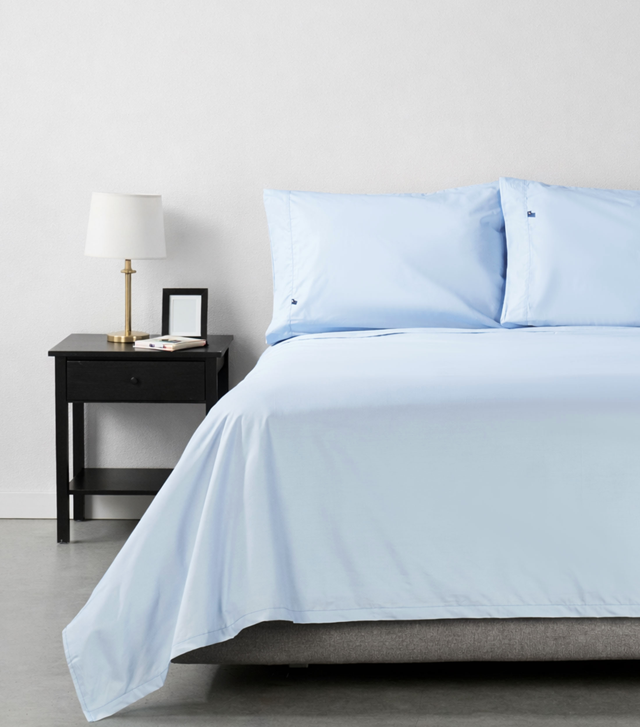 Juego de sábanas queen size en algodón Chambray azul