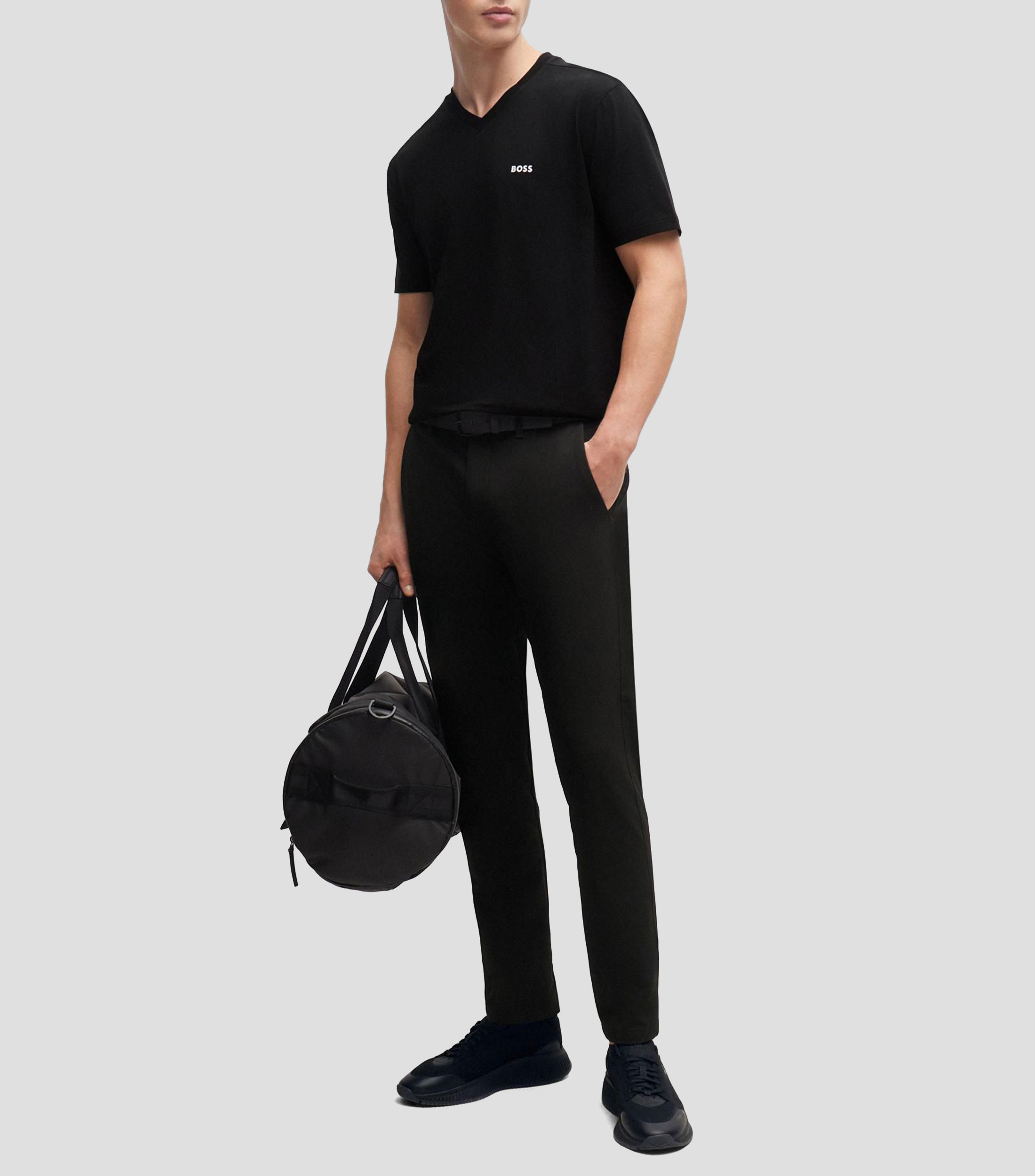 Playera regular fit de algodón elástico con logo en contraste Hombre