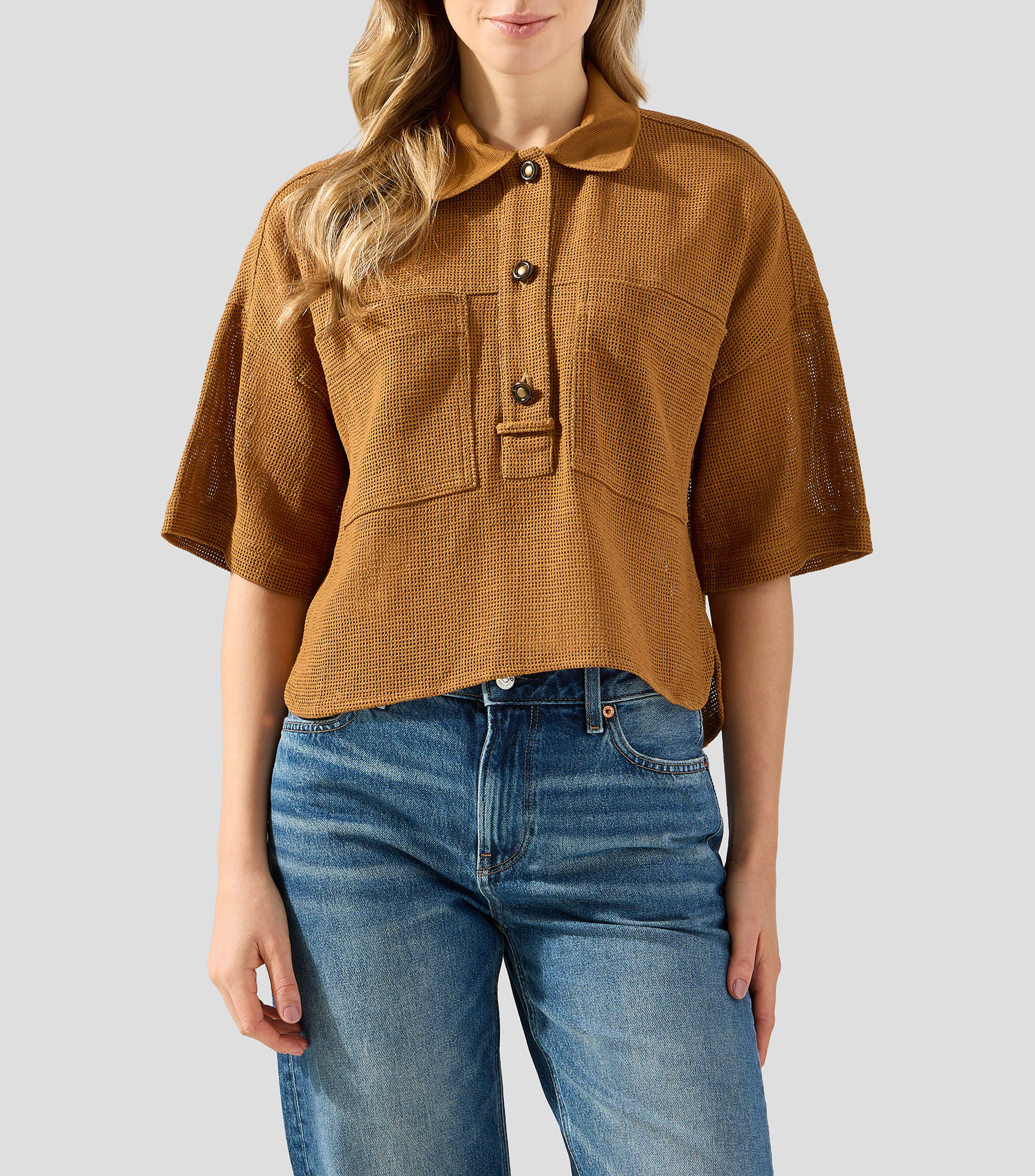 Camisa diseño sólido manga corta Mujer