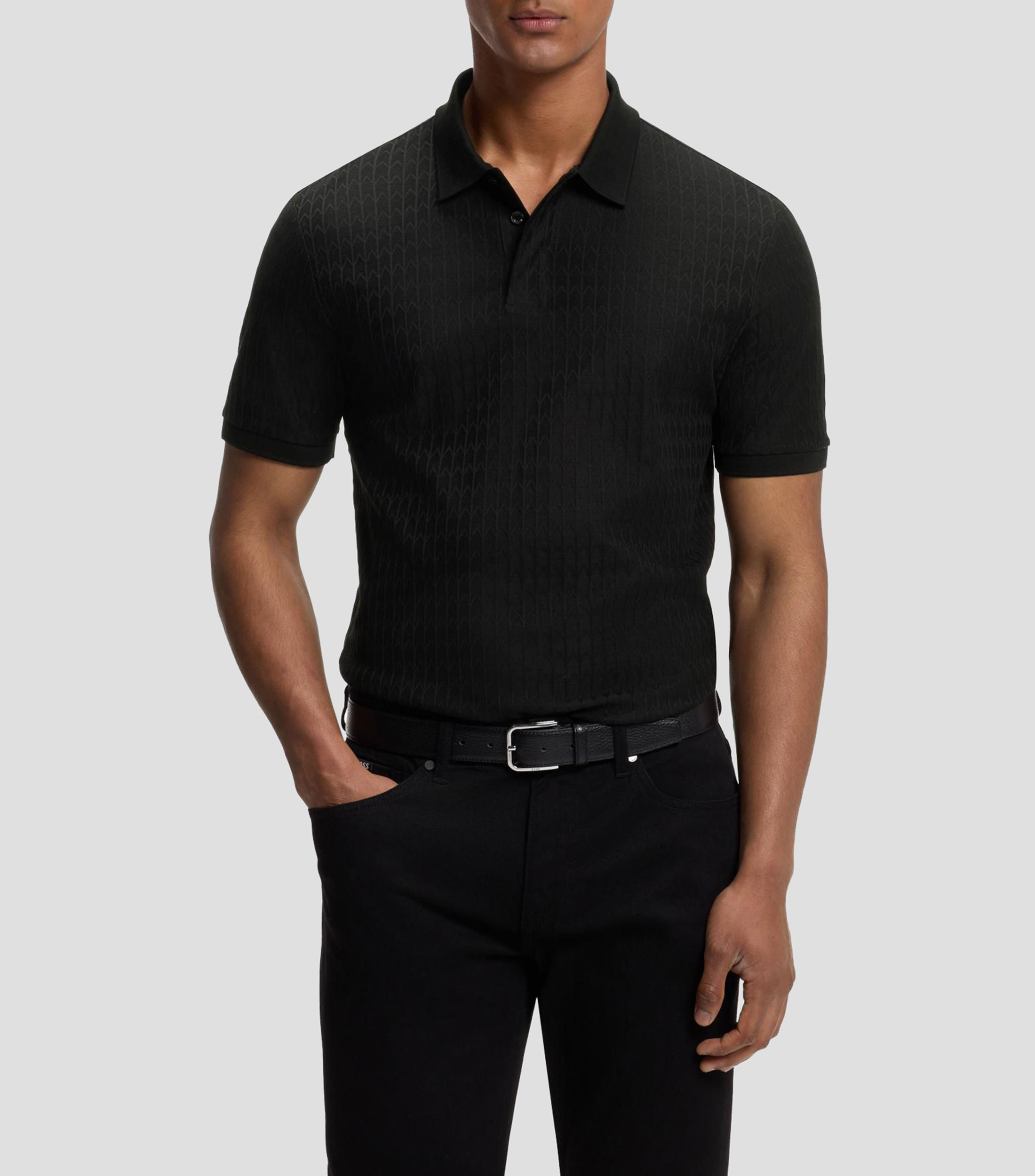 Playera tipo polo de algodón con jacquard geométrico Hombre