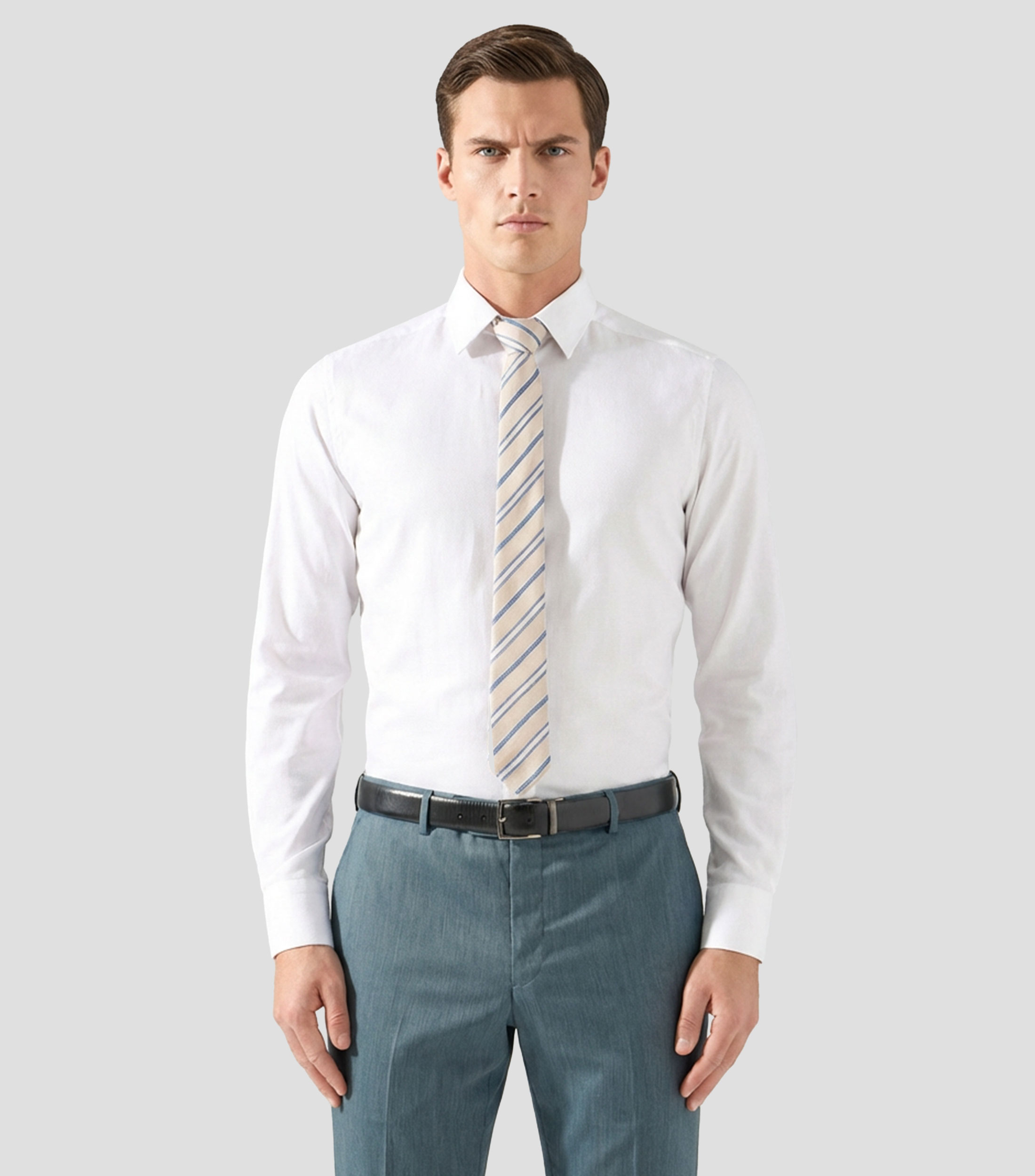 Camisa de vestir lisa con manga larga Hombre