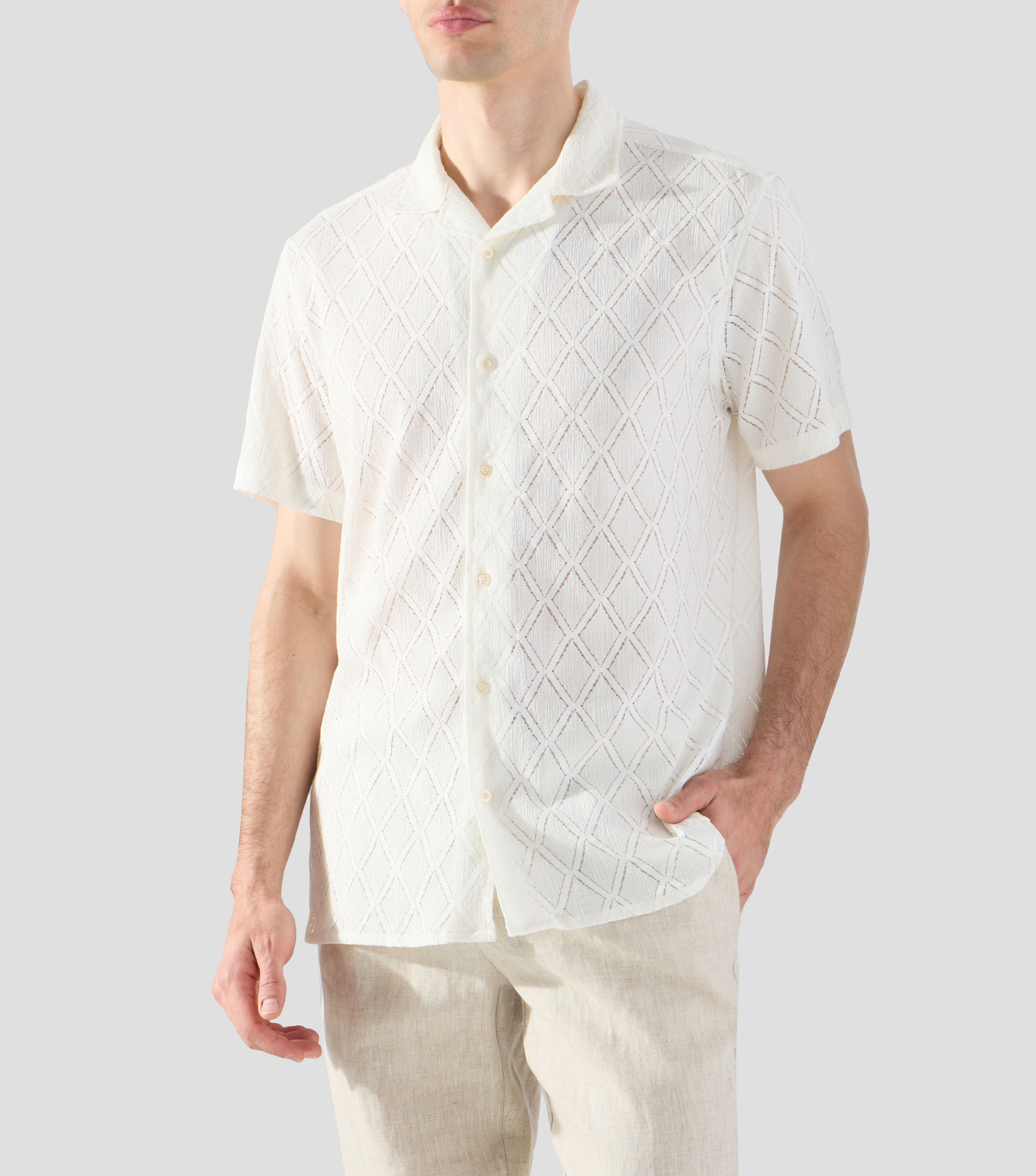 Camisa lisa con manga corta Hombre