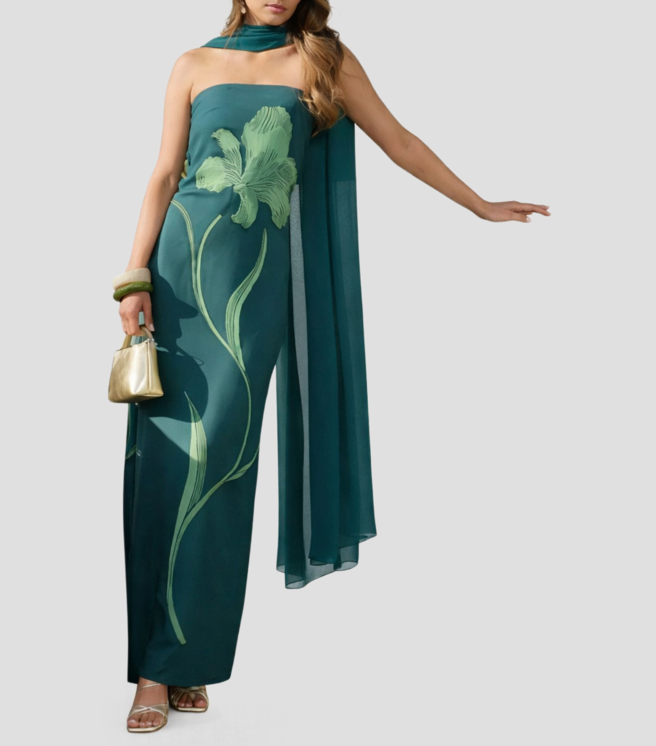 Vestido de fiesta largo estampado Mujer