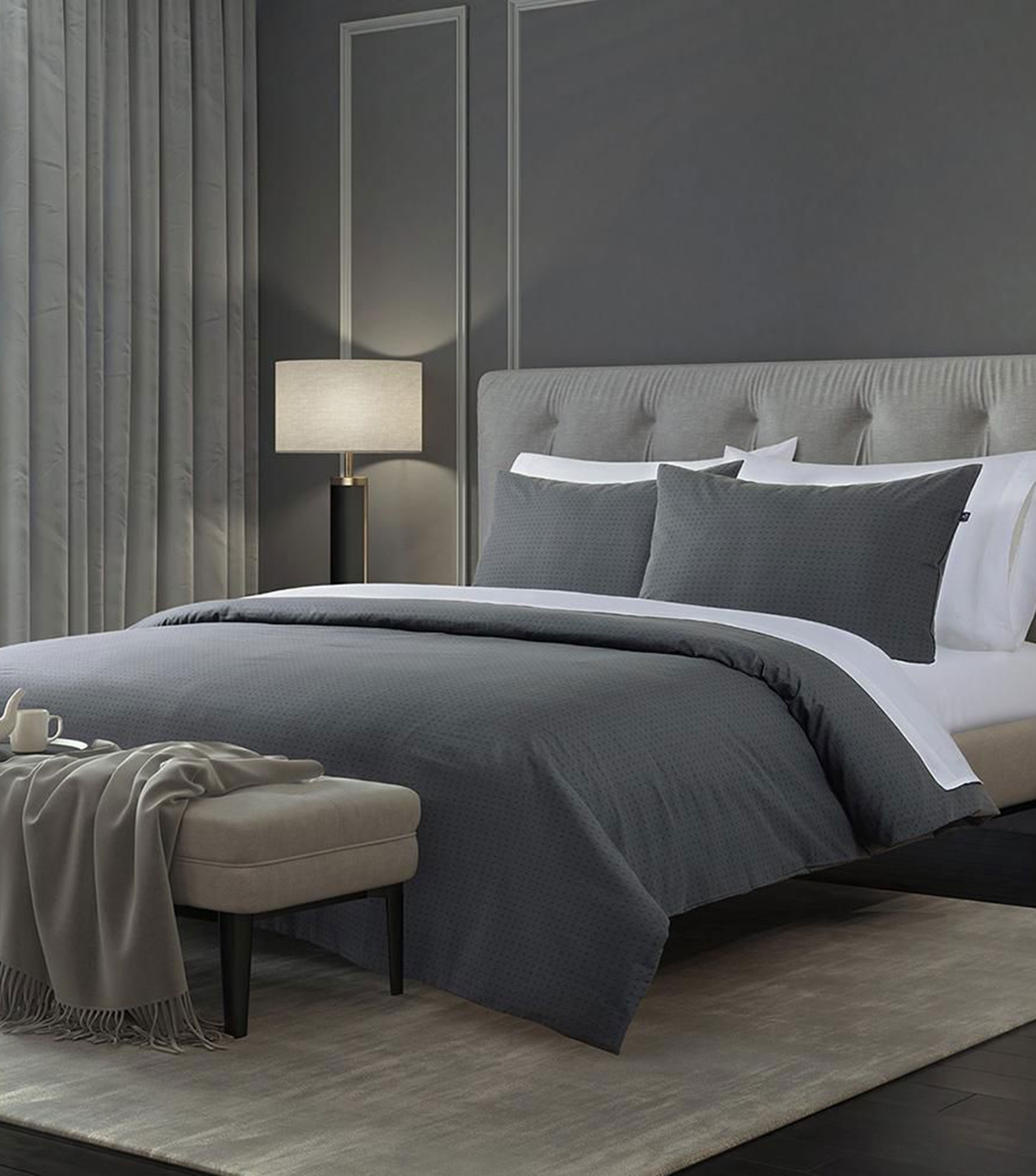 Juego de duvet king size en algodón Bancroft Gris