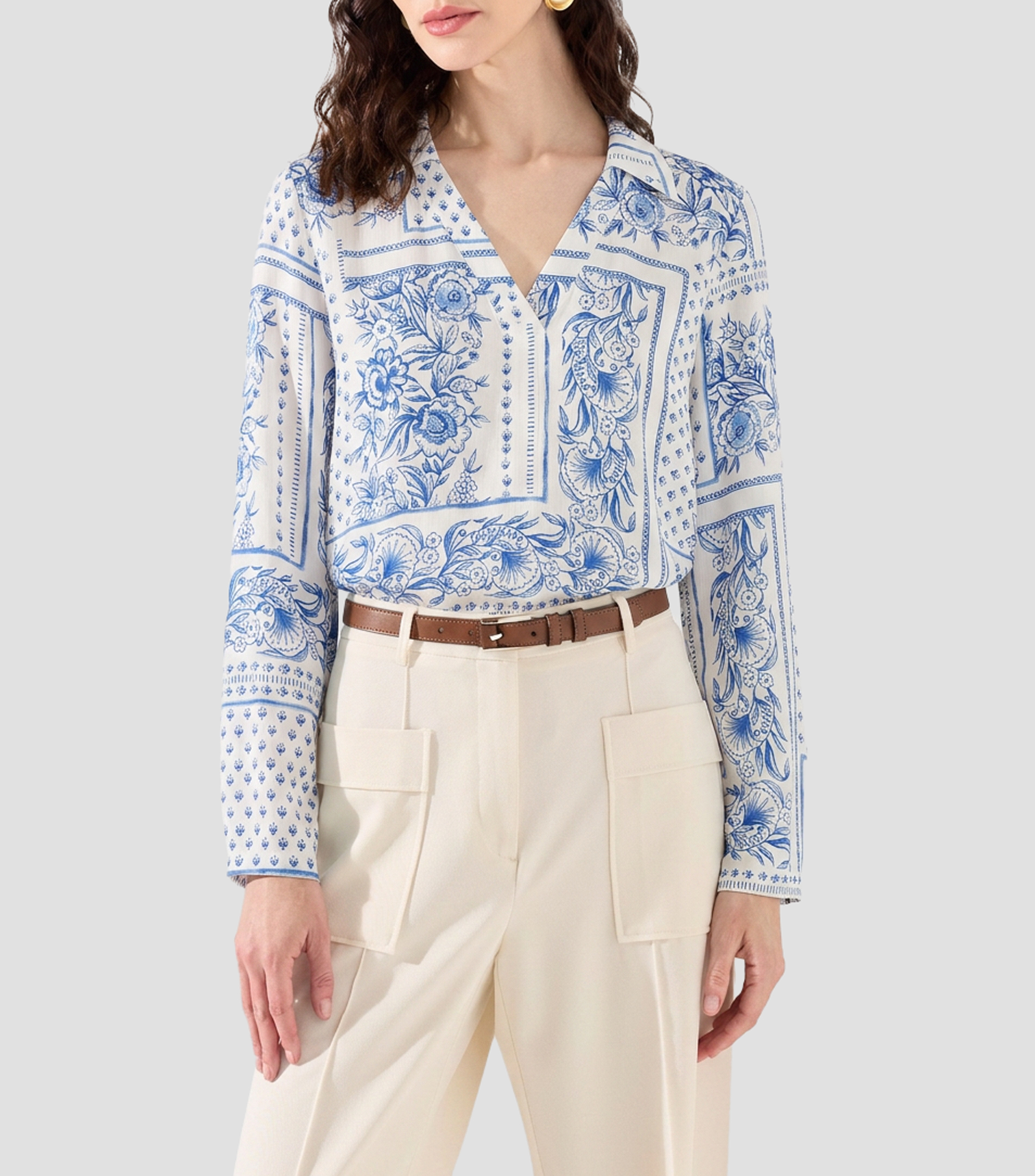 Blusa estampada manga larga Mujer