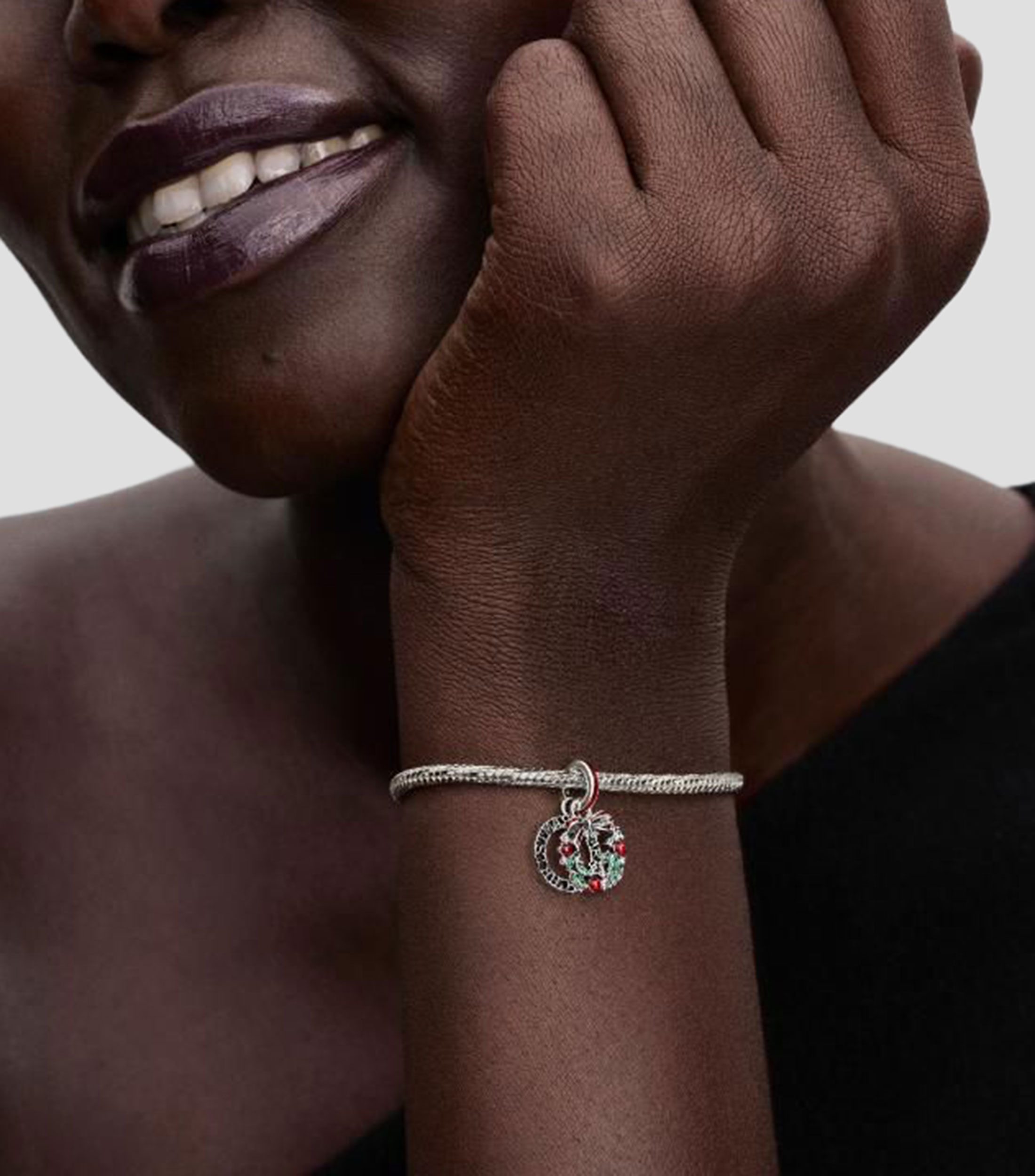 Charm de corona navideña en plata .925 con cristales Mujer