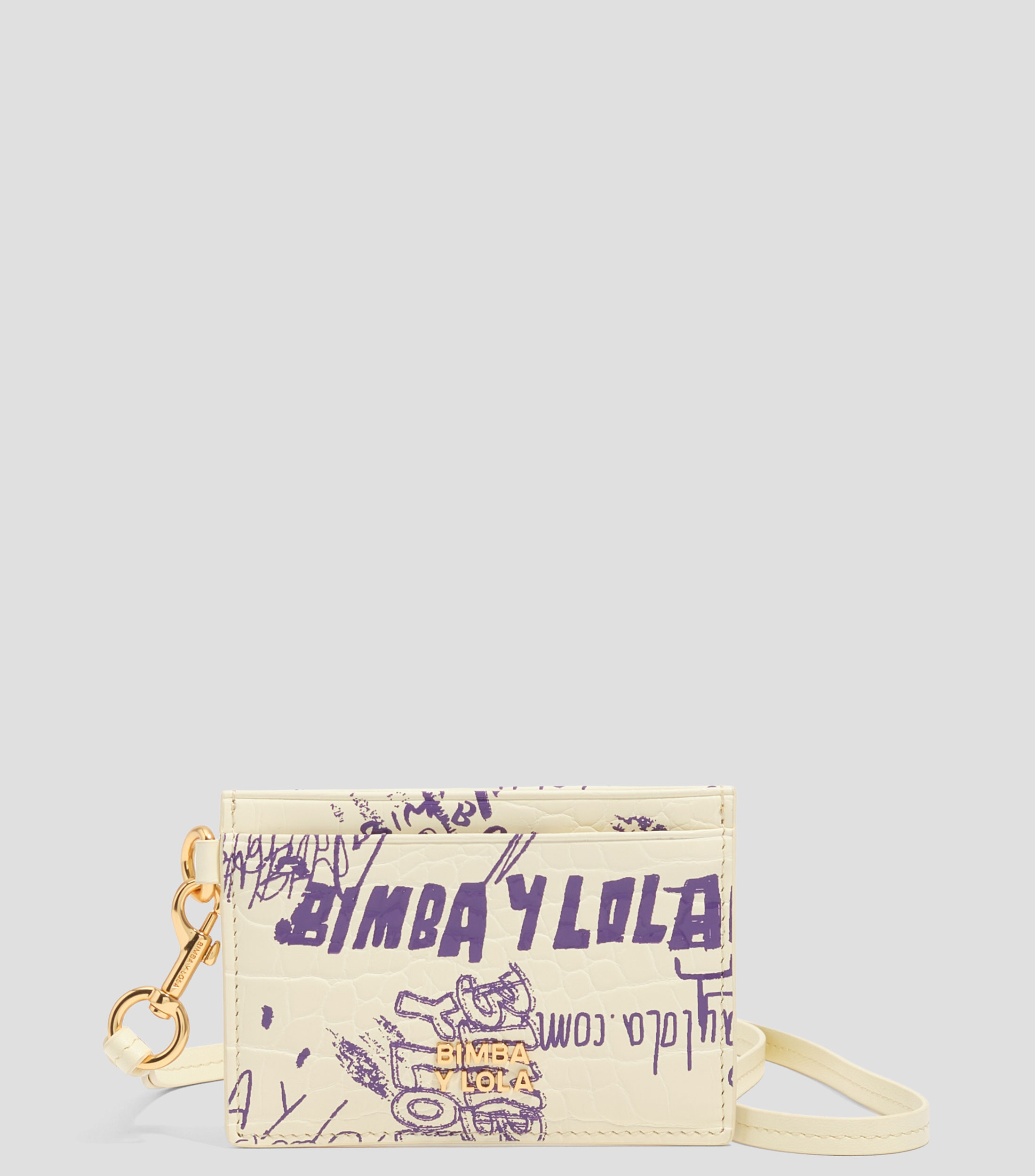 Tarjetero textura brillo print Bimba logo amarillo púrpura Mujer