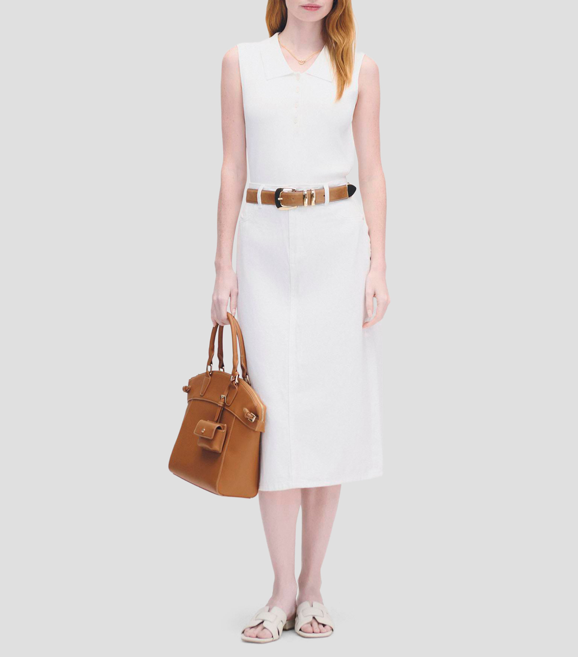 Falda Midi Blanca Tipo Denim Mujer