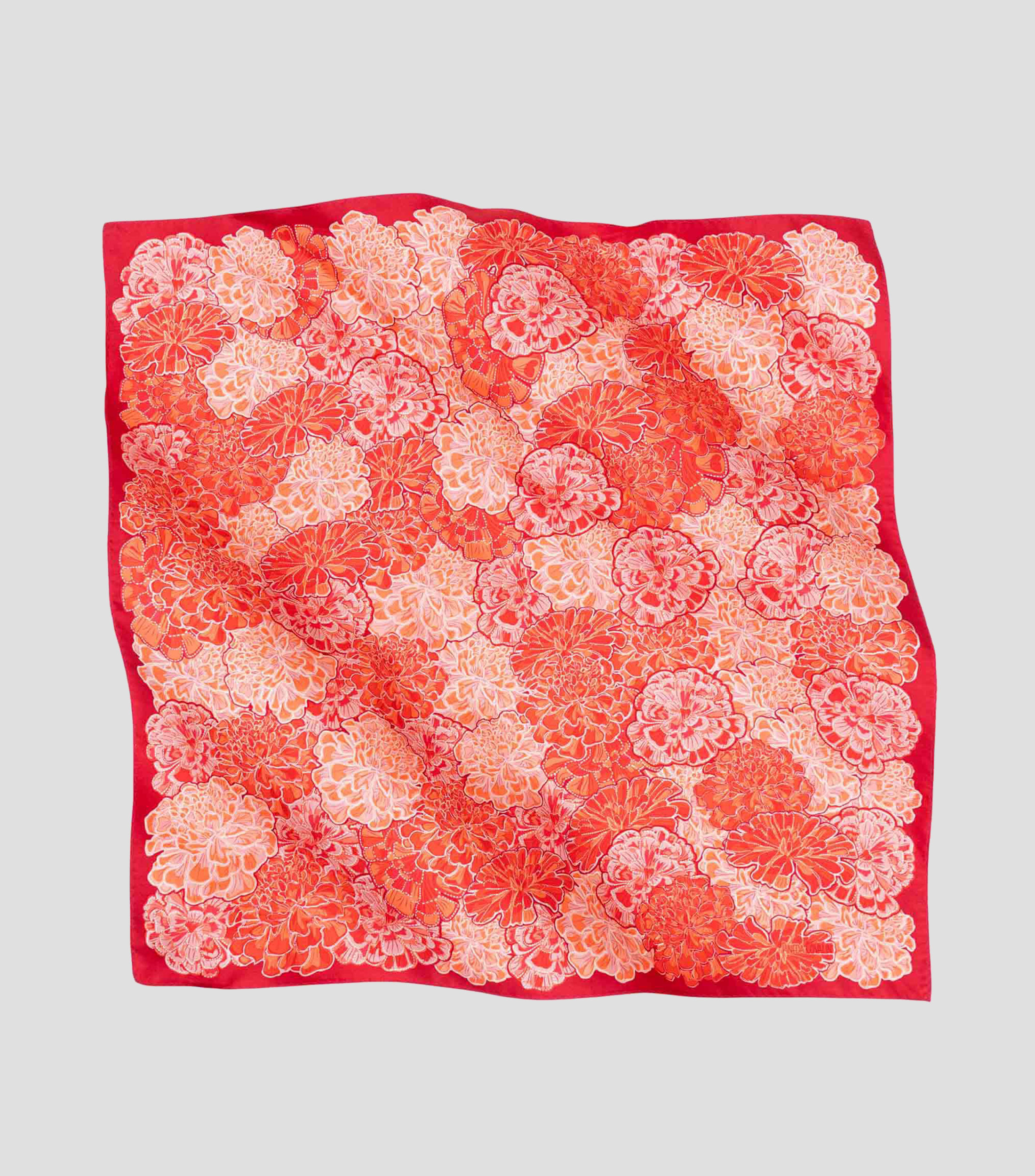 Mascada de seda coral con flores de cempasúchil Mujer