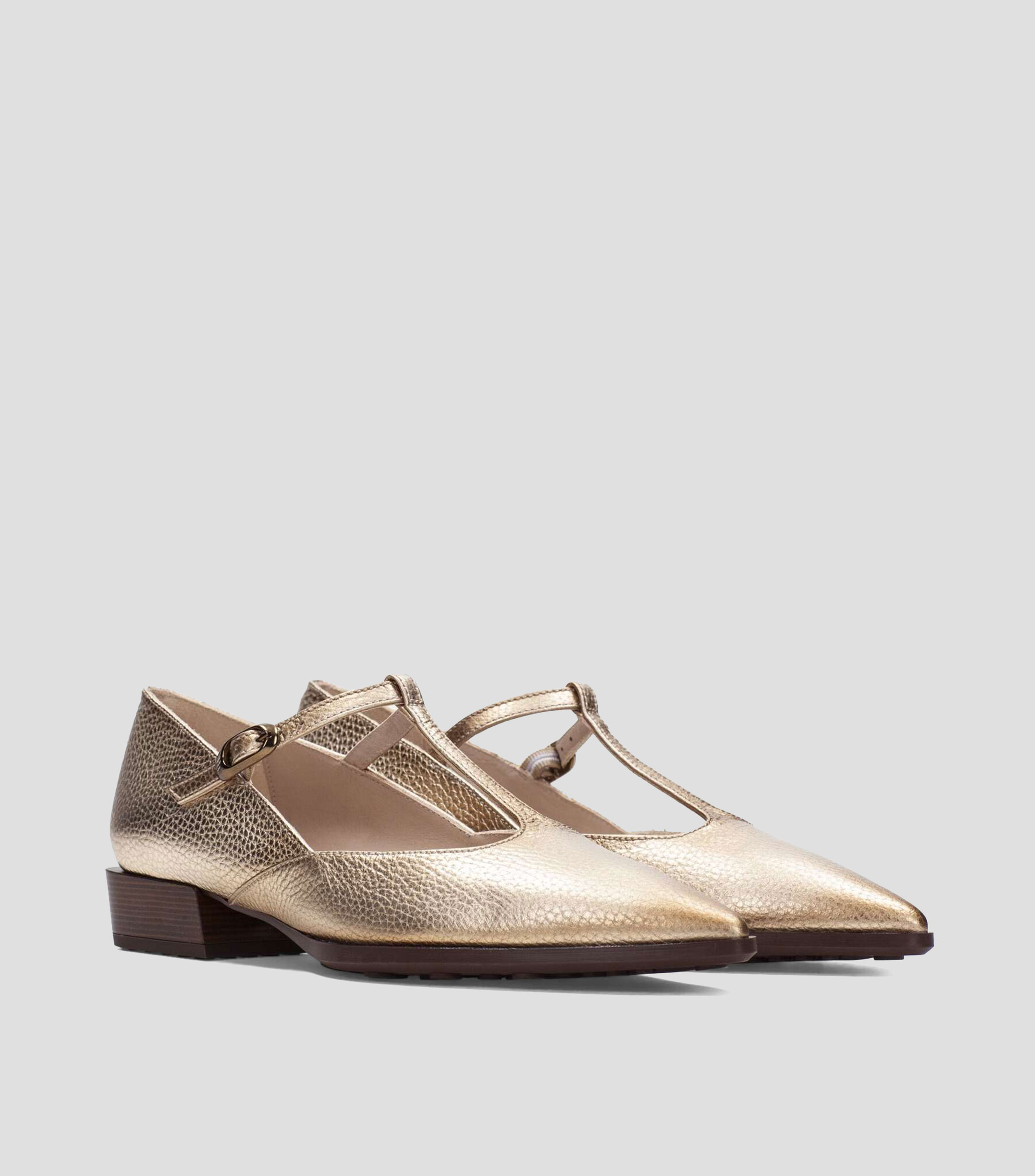 Flats Turín en piel con tacón bajo ancho Mujer